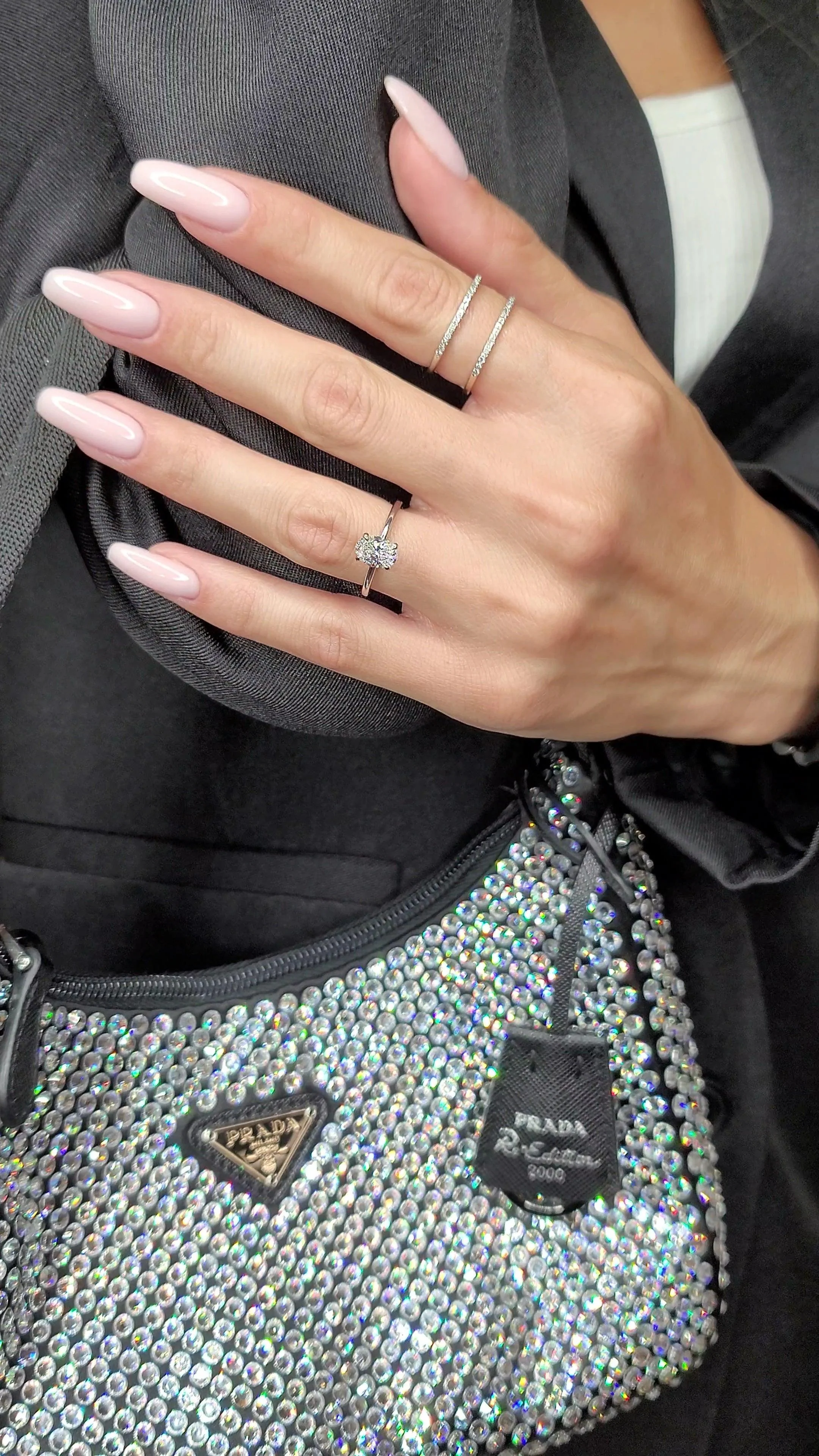 1.10 Carats Lab Grown Oval Cut Solitaire Hidden Halo Diamond Engagement Ring - Image 5