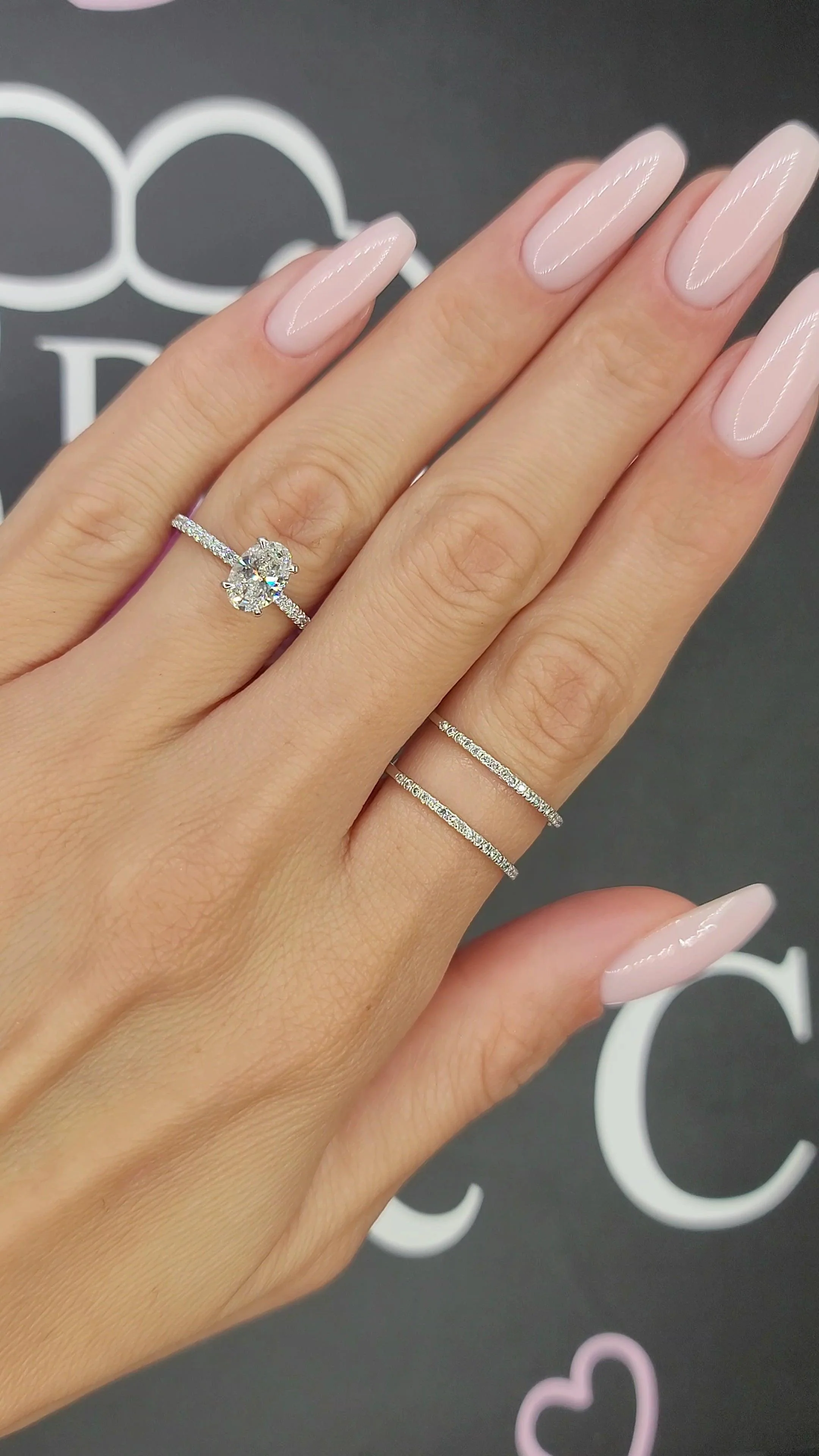 1.50 Carats Lab Grown Oval Cut Micropaved Side Stones Hidden Halo Diamond Engagement Ring - Image 3