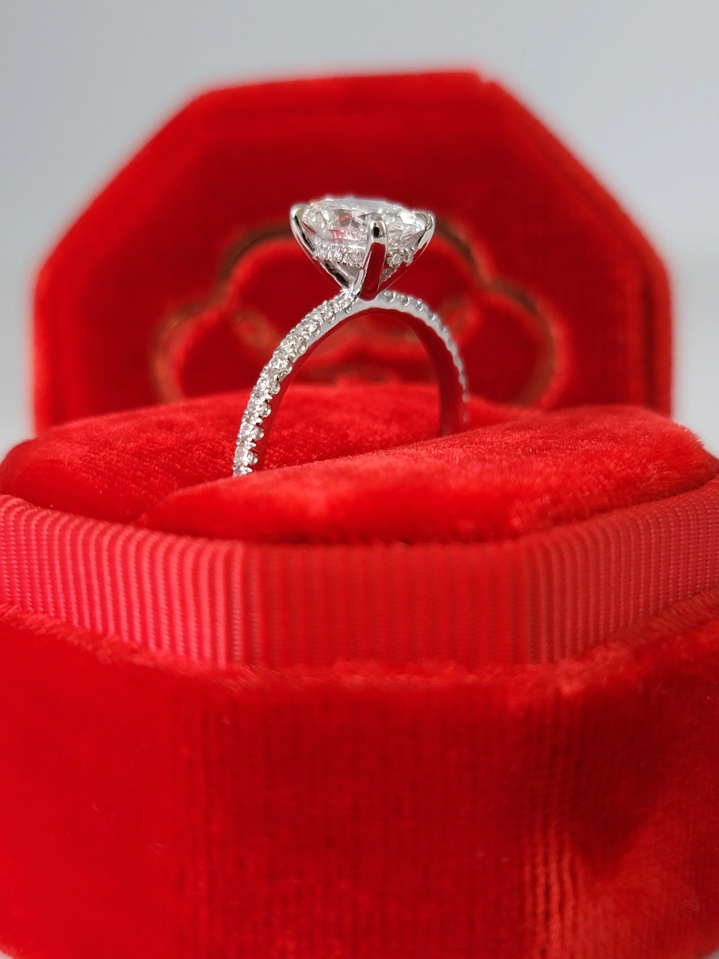 1.50 Carats Lab Grown Oval Cut Micropaved Side Stones Hidden Halo Diamond Engagement Ring - Image 8