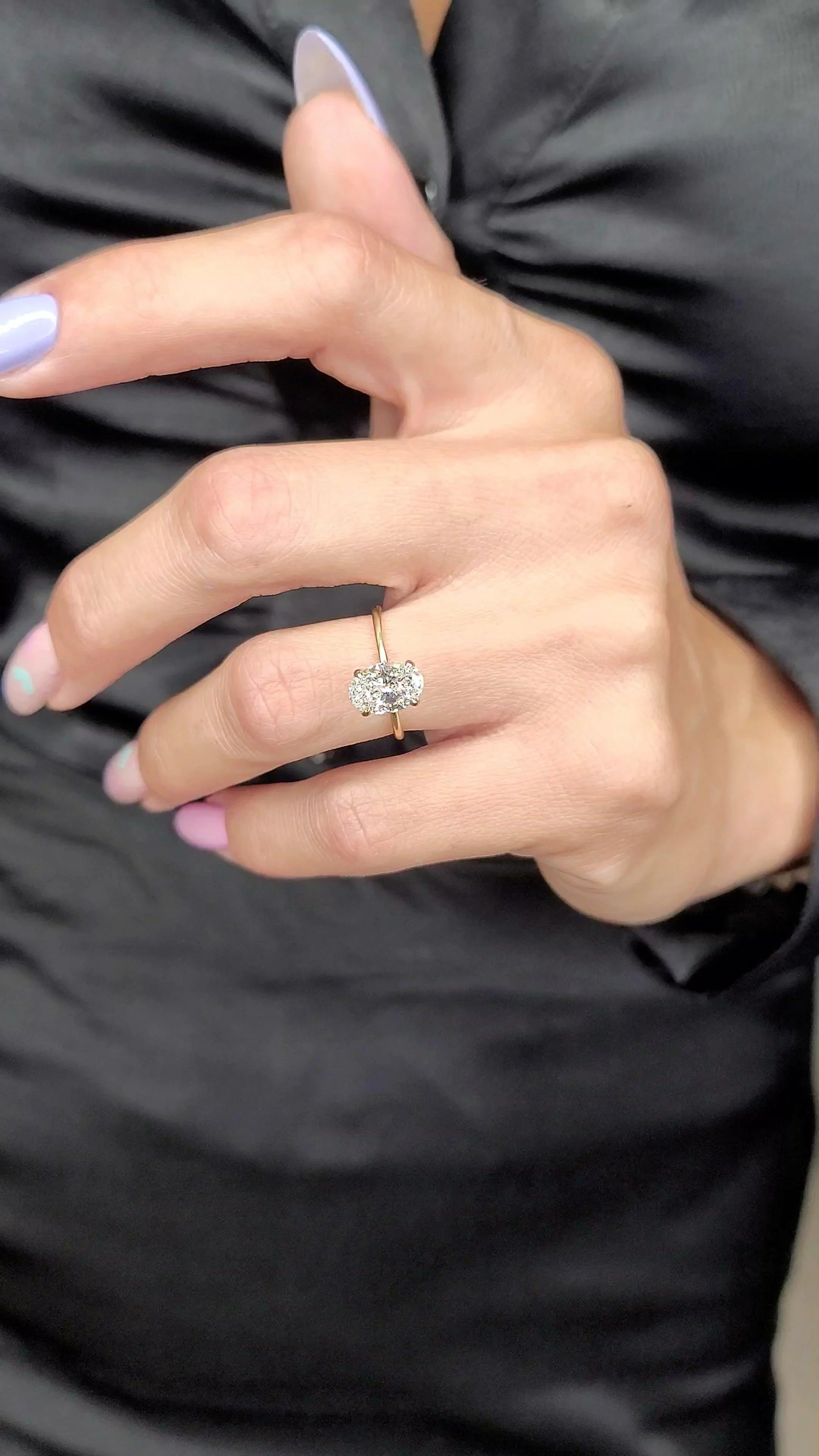 1.70 Carats Lab Grown Oval Cut Two Tone Solitaire Hidden Halo Diamond Engagement Ring - Image 5