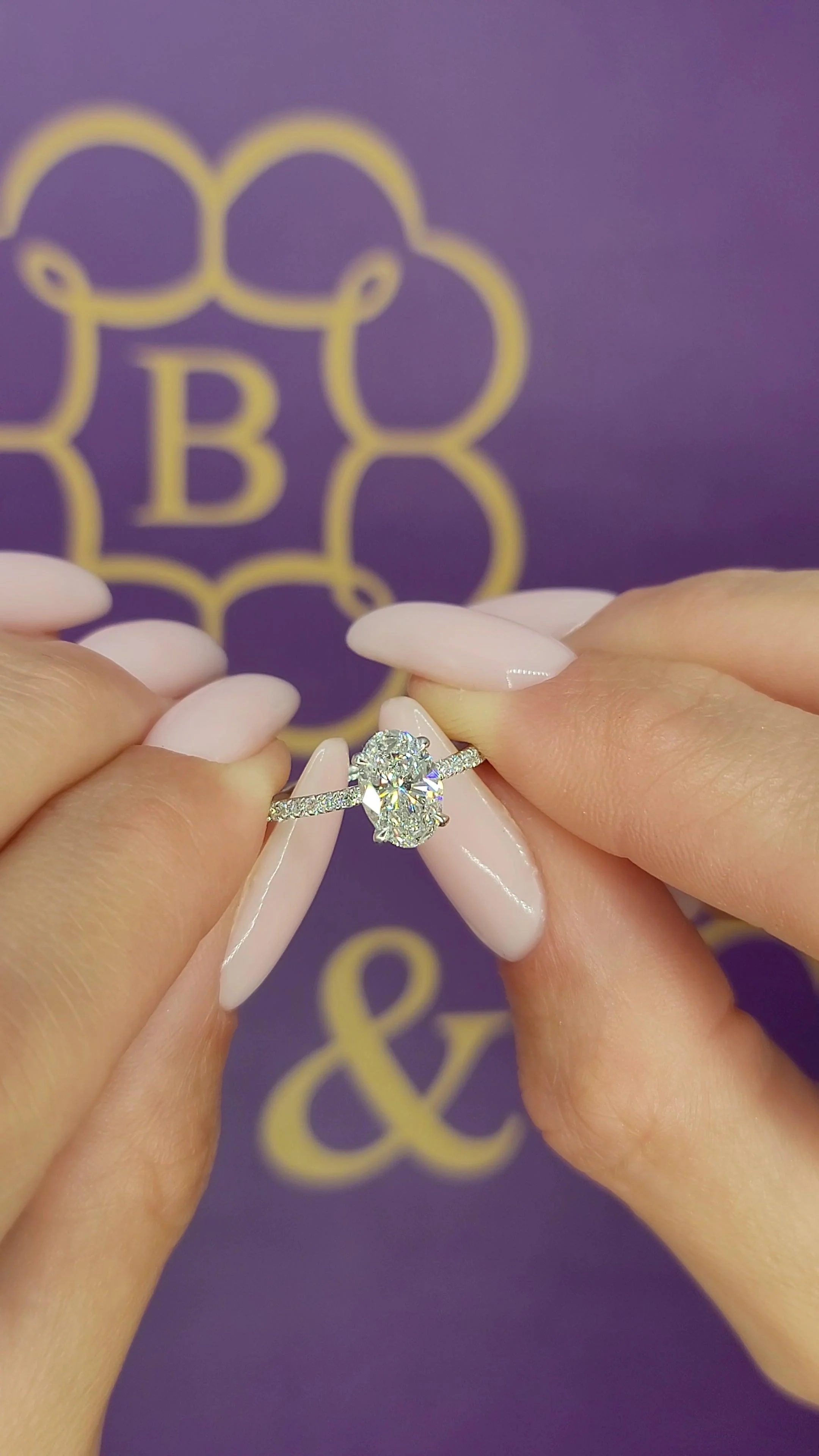 1.75 Carats Lab Grown Oval Cut Micropaved Side Stones Hidden Halo Diamond Engagement Ring - Image 5