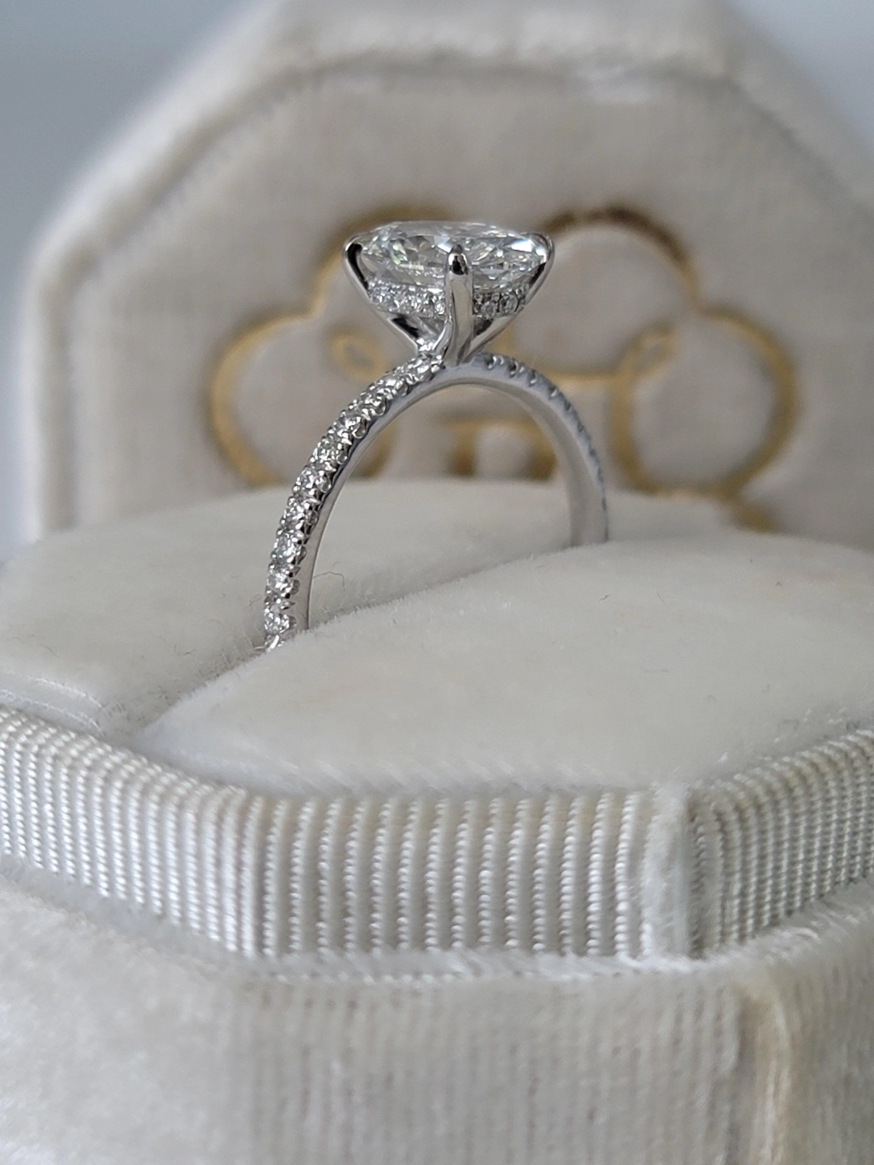 1.75 Carats Lab Grown Oval Cut Micropaved Side Stones Hidden Halo Diamond Engagement Ring - Image 8