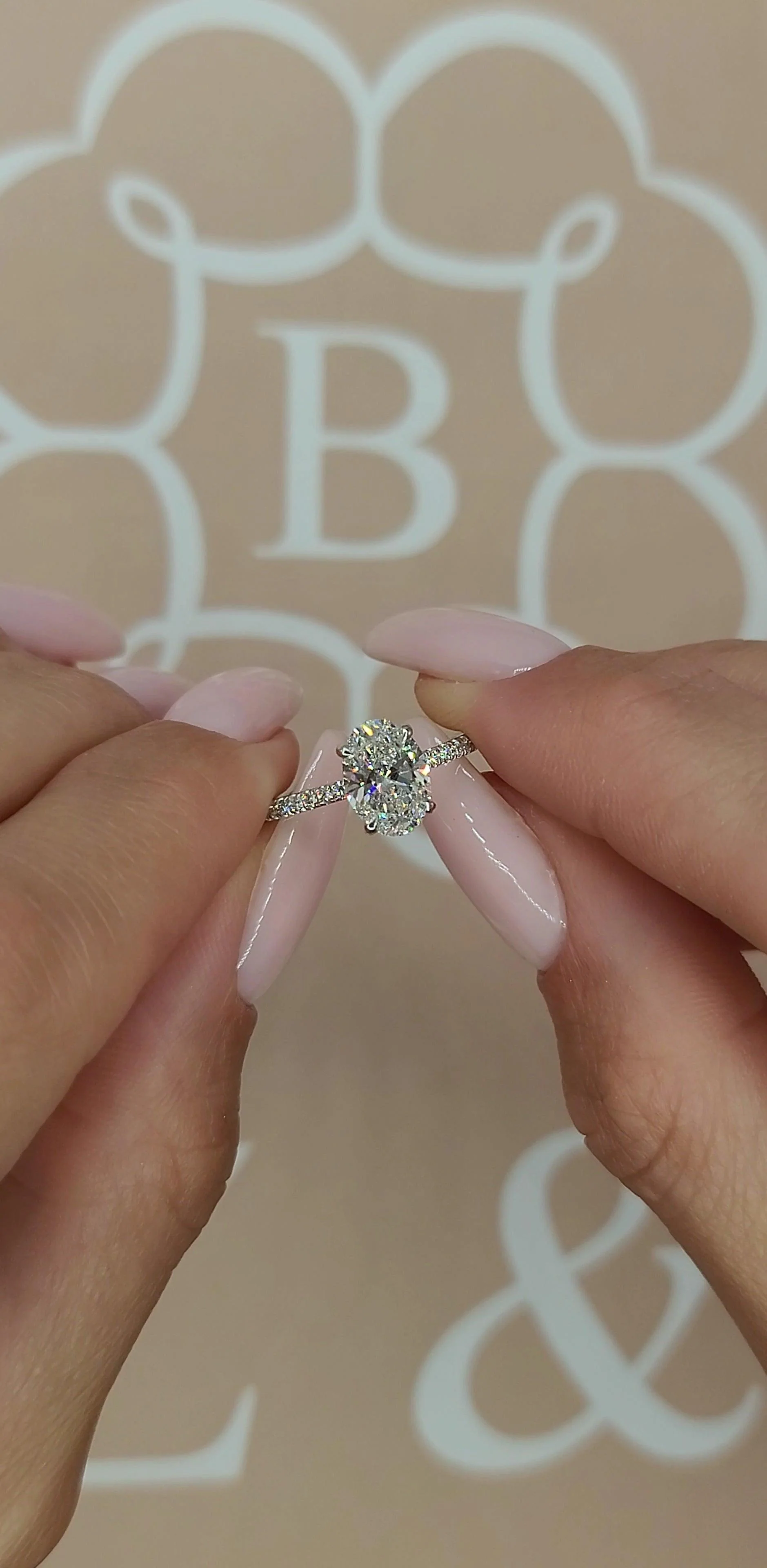 2.01 Carats Lab Grown Oval Cut Micropaved Side Stones Hidden Halo Diamond Engagement Ring - Image 5