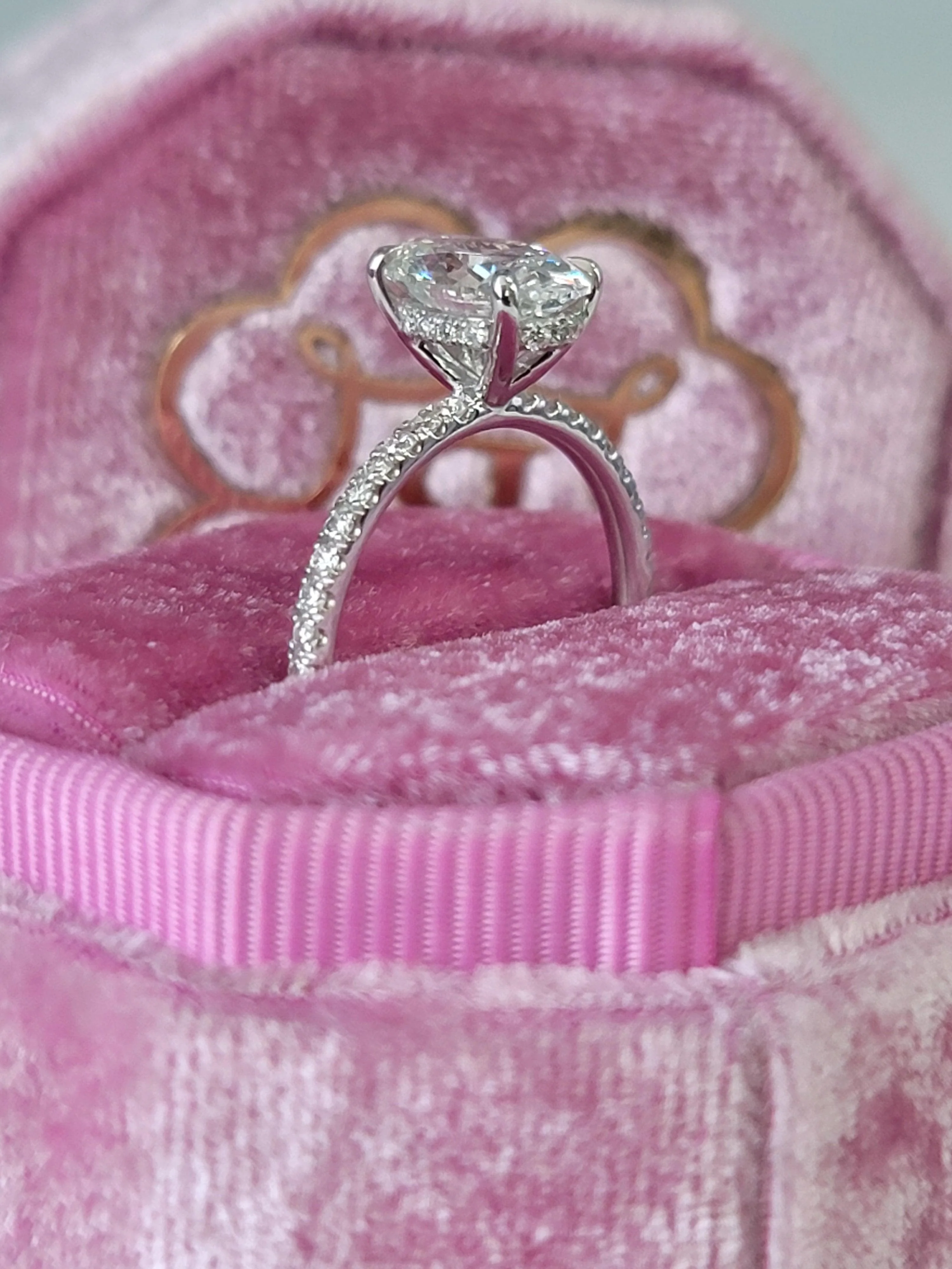 2.01 Carats Lab Grown Oval Cut Micropaved Side Stones Hidden Halo Diamond Engagement Ring - Image 6