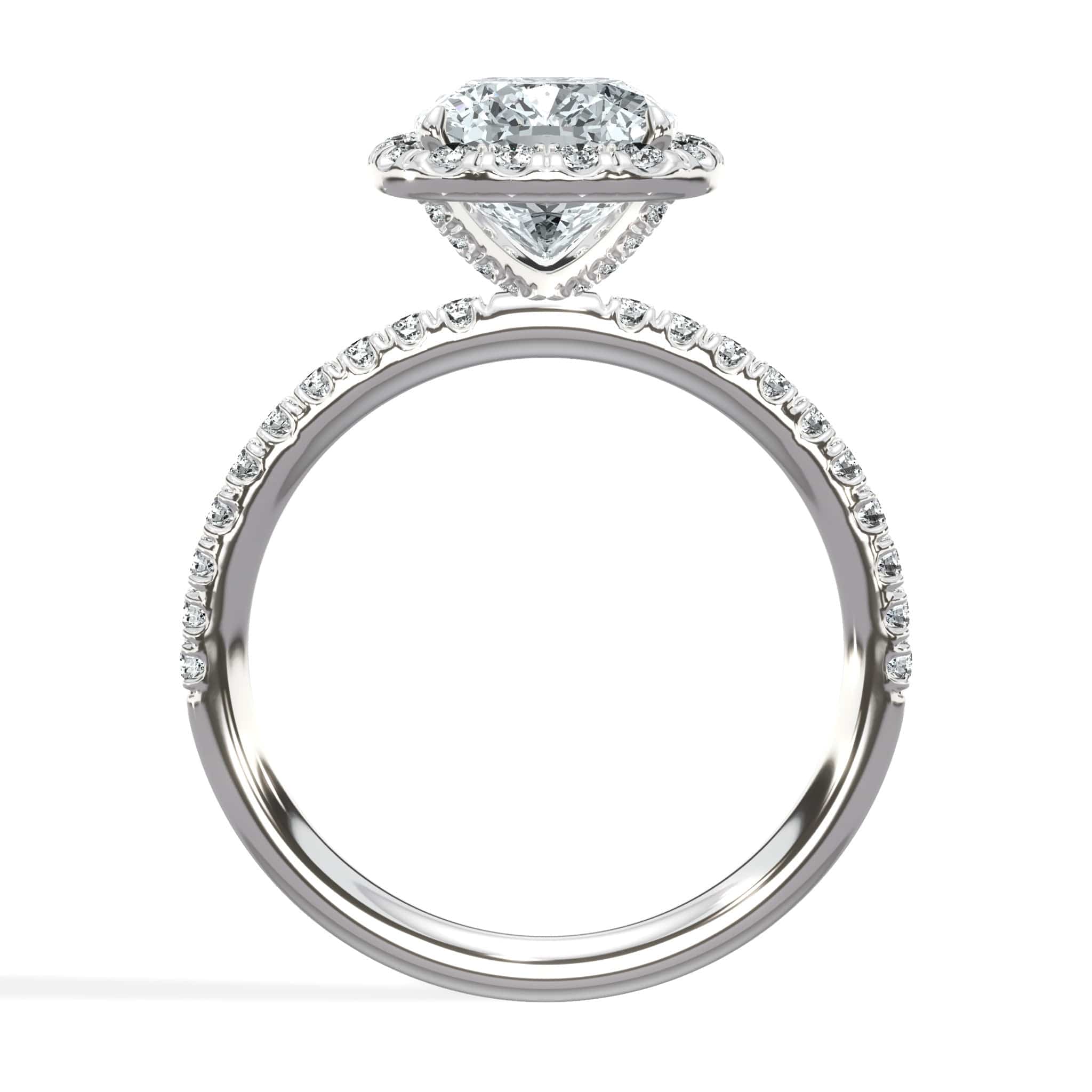 2.15 Carats Lab Grown Cushion Cut Micropaved Halo Side Stones Diamond Engagement Ring - Image 3