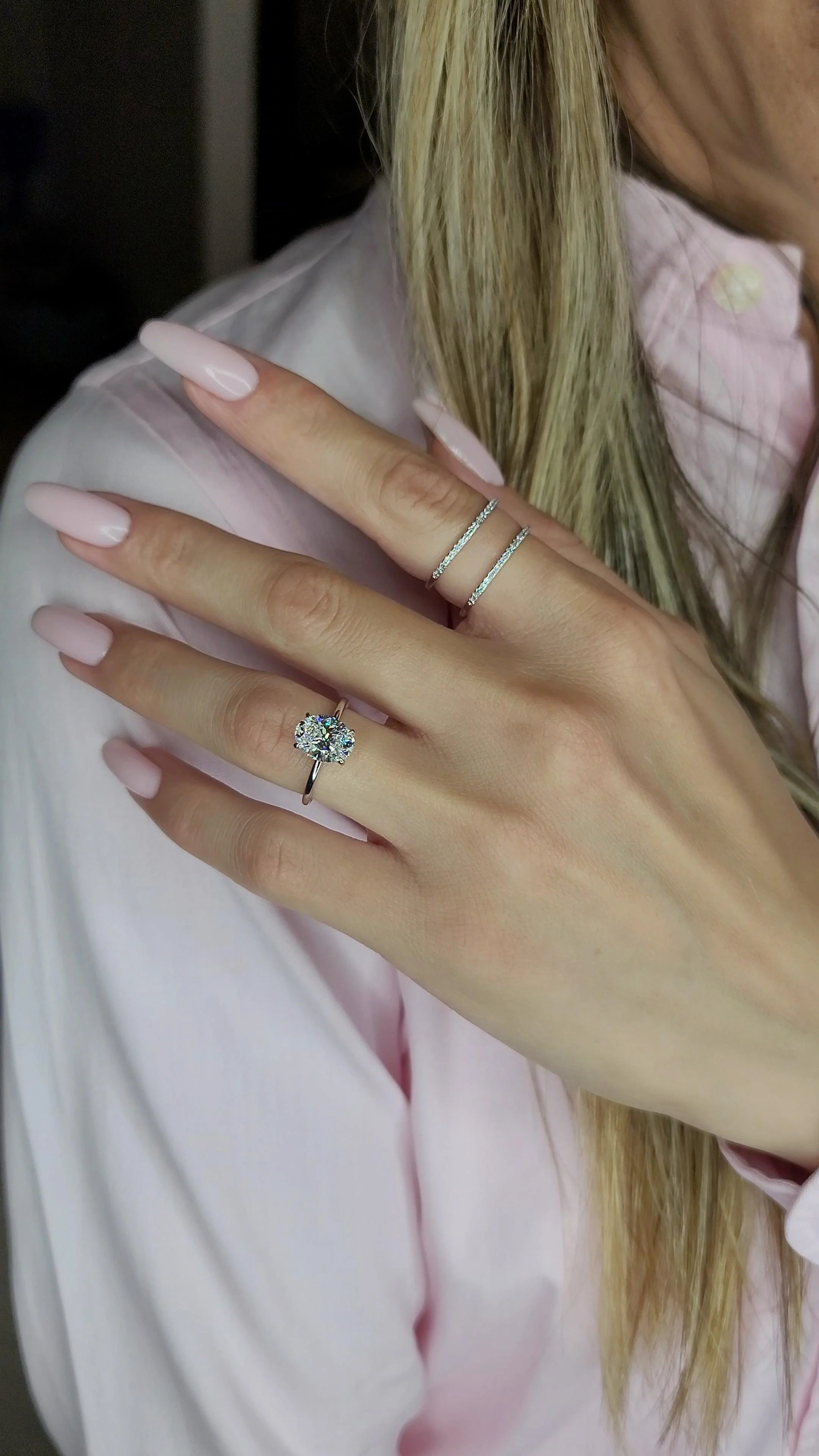 2.20 Carats Lab Grown Oval Cut Solitaire Hidden Halo Diamond Engagement Ring White Gold - Image 3