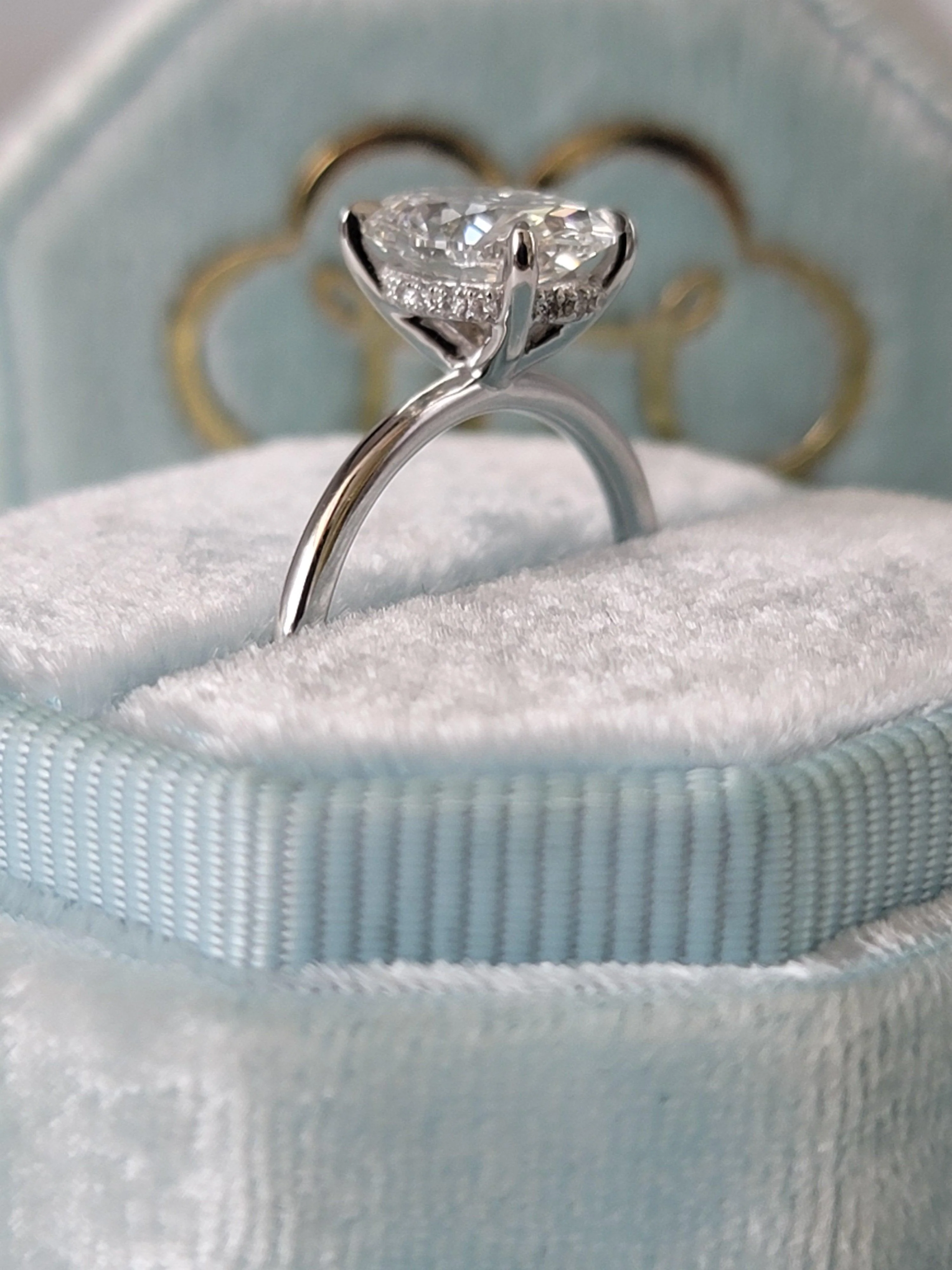 2.20 Carats Lab Grown Oval Cut Solitaire Hidden Halo Diamond Engagement Ring White Gold - Image 7