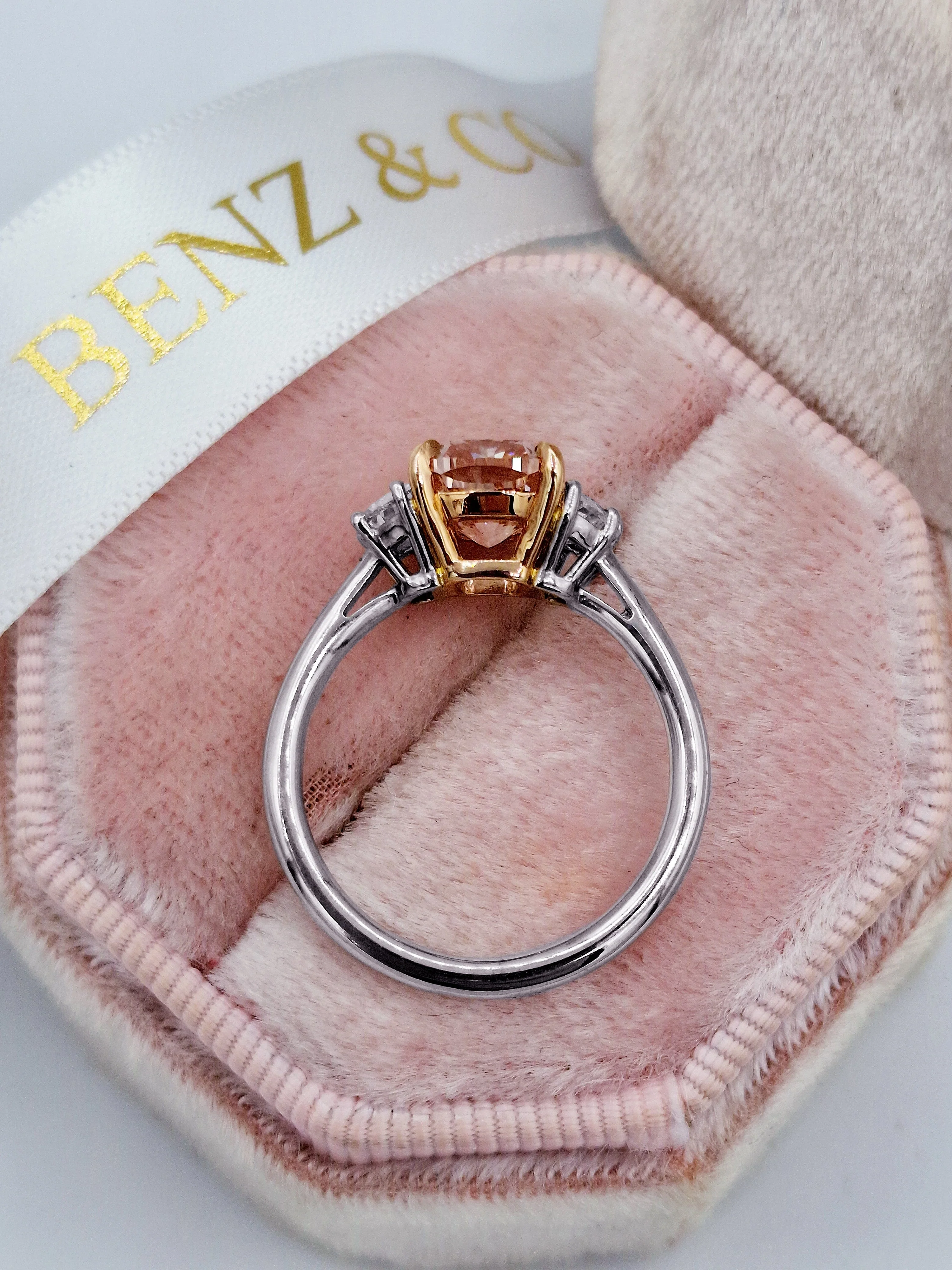 2.47 Carats Lab Grown Fancy Pink Cushion Cut with Half Moon Stones Diamond Engagement Ring - Image 5