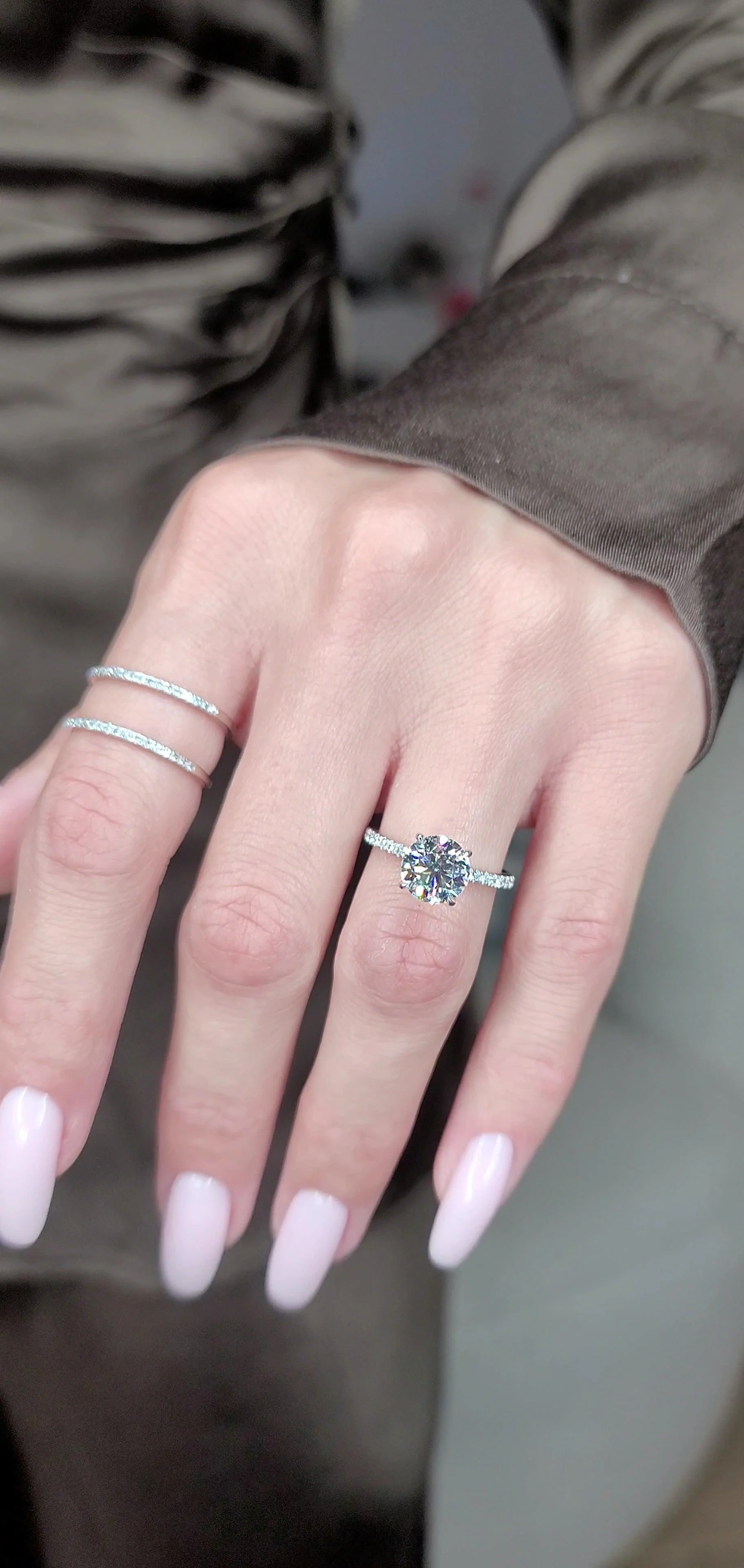 2.50 Carats Lab Grown Round Brilliant Cut Micropave Side Stones Hidden Halo Accented Prongs Diamond Engagement Ring - Image 3