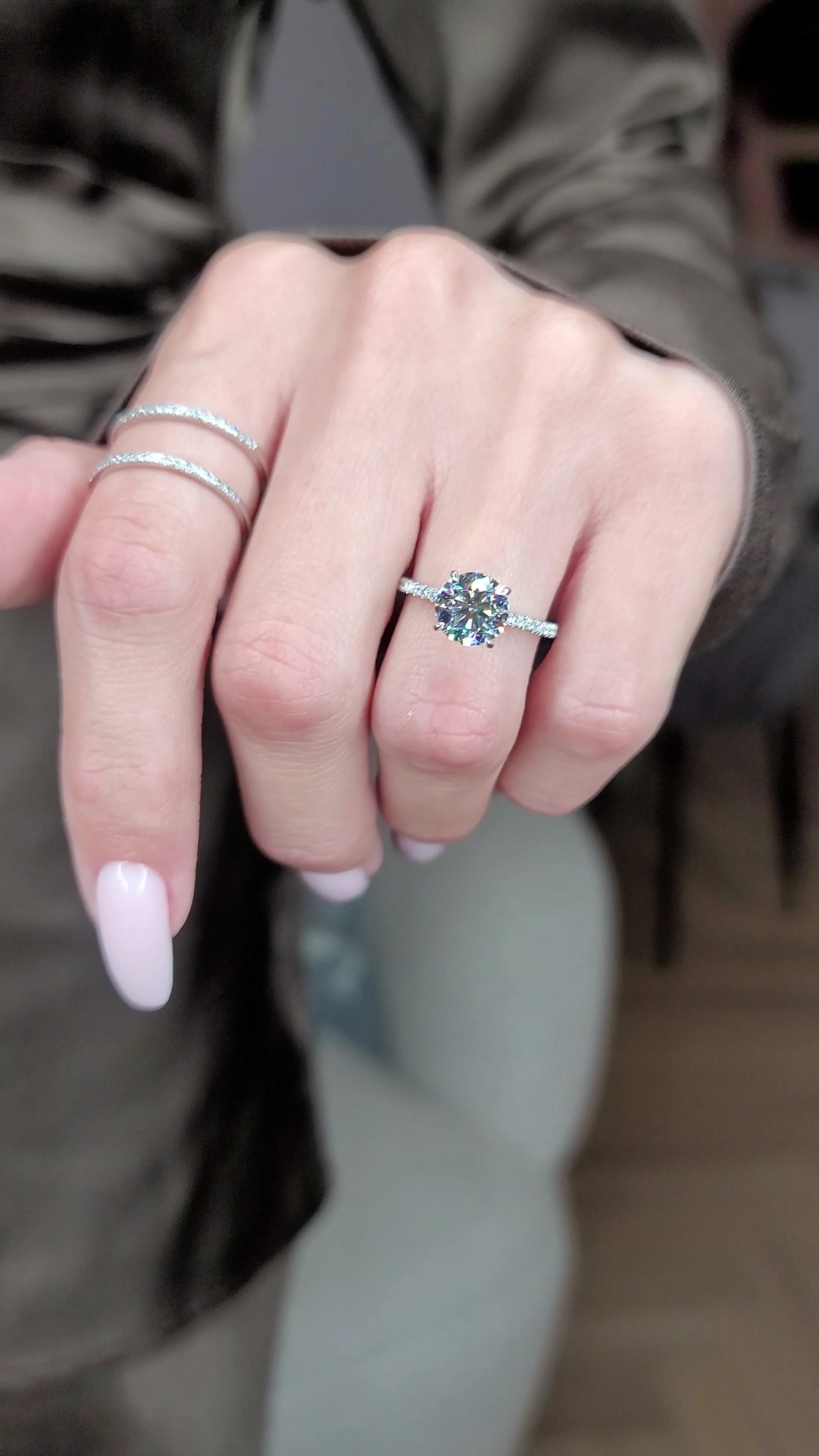 2.50 Carats Lab Grown Round Brilliant Cut Micropave Side Stones Hidden Halo Accented Prongs Diamond Engagement Ring - Image 5