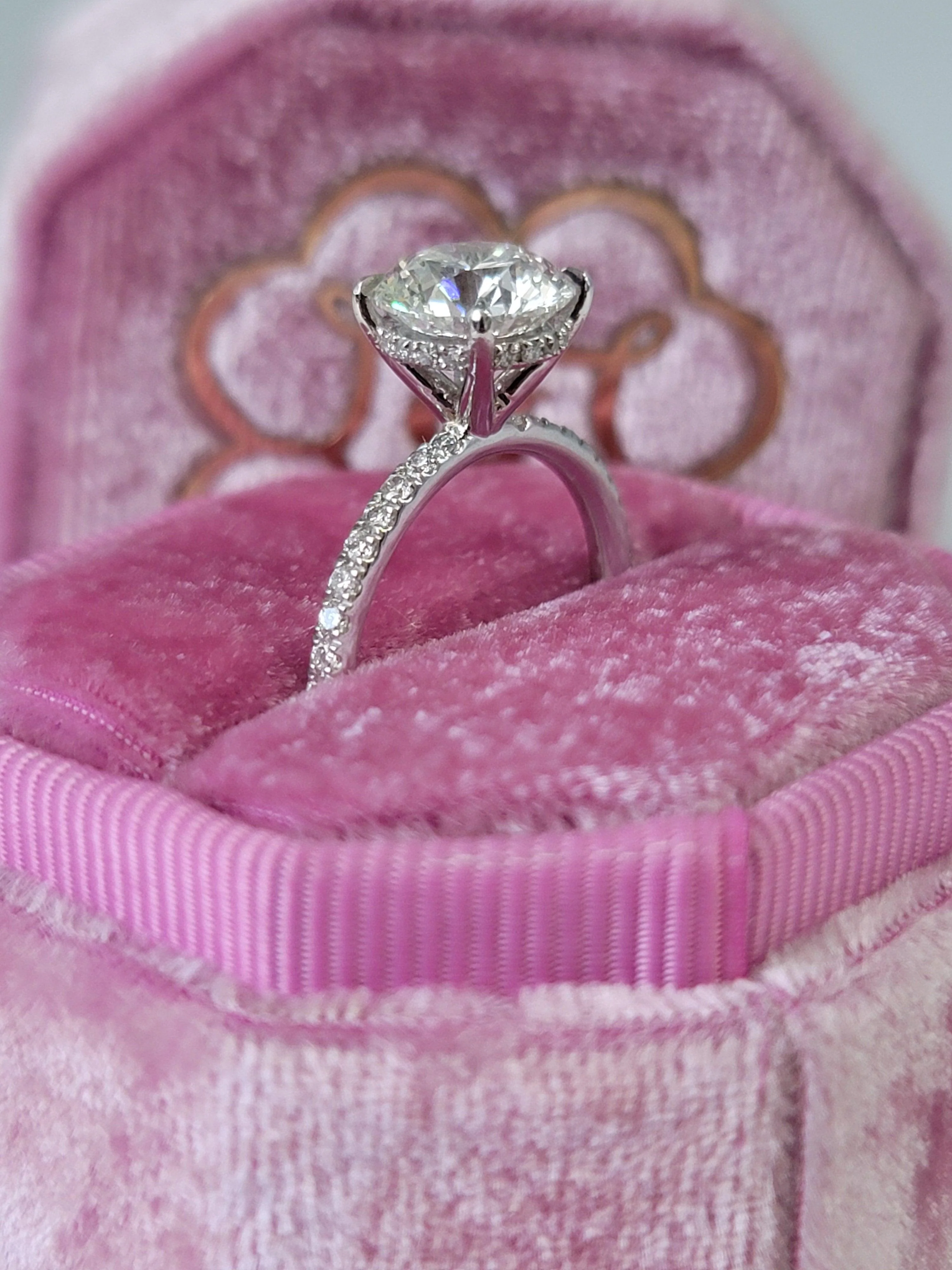 2.50 Carats Lab Grown Round Brilliant Cut Micropave Side Stones Hidden Halo Accented Prongs Diamond Engagement Ring - Image 6