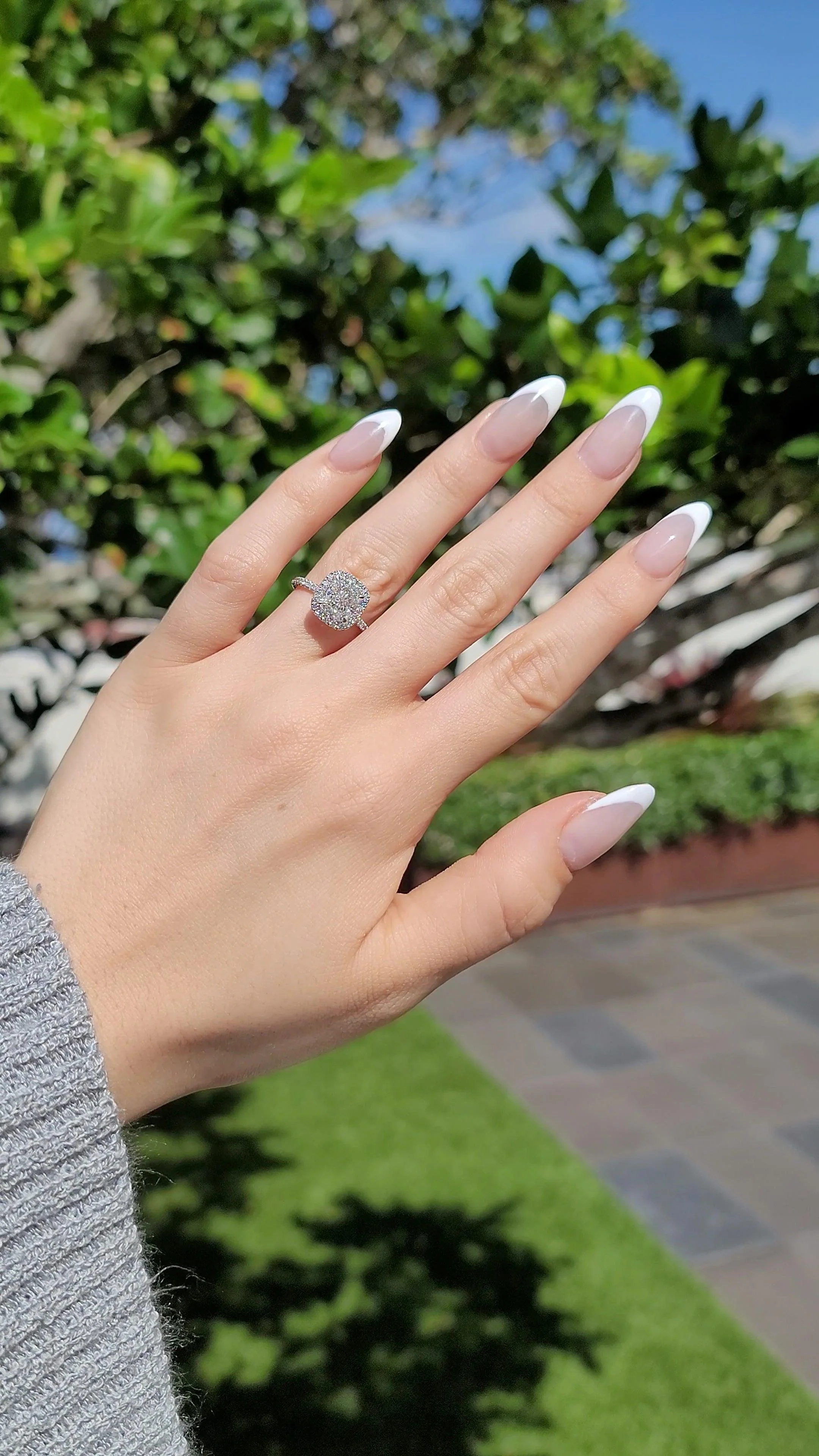 2.68 Carats Lab Grown Cushion Cut Micropaved Halo Side Stones Diamond Engagement Ring - Image 3