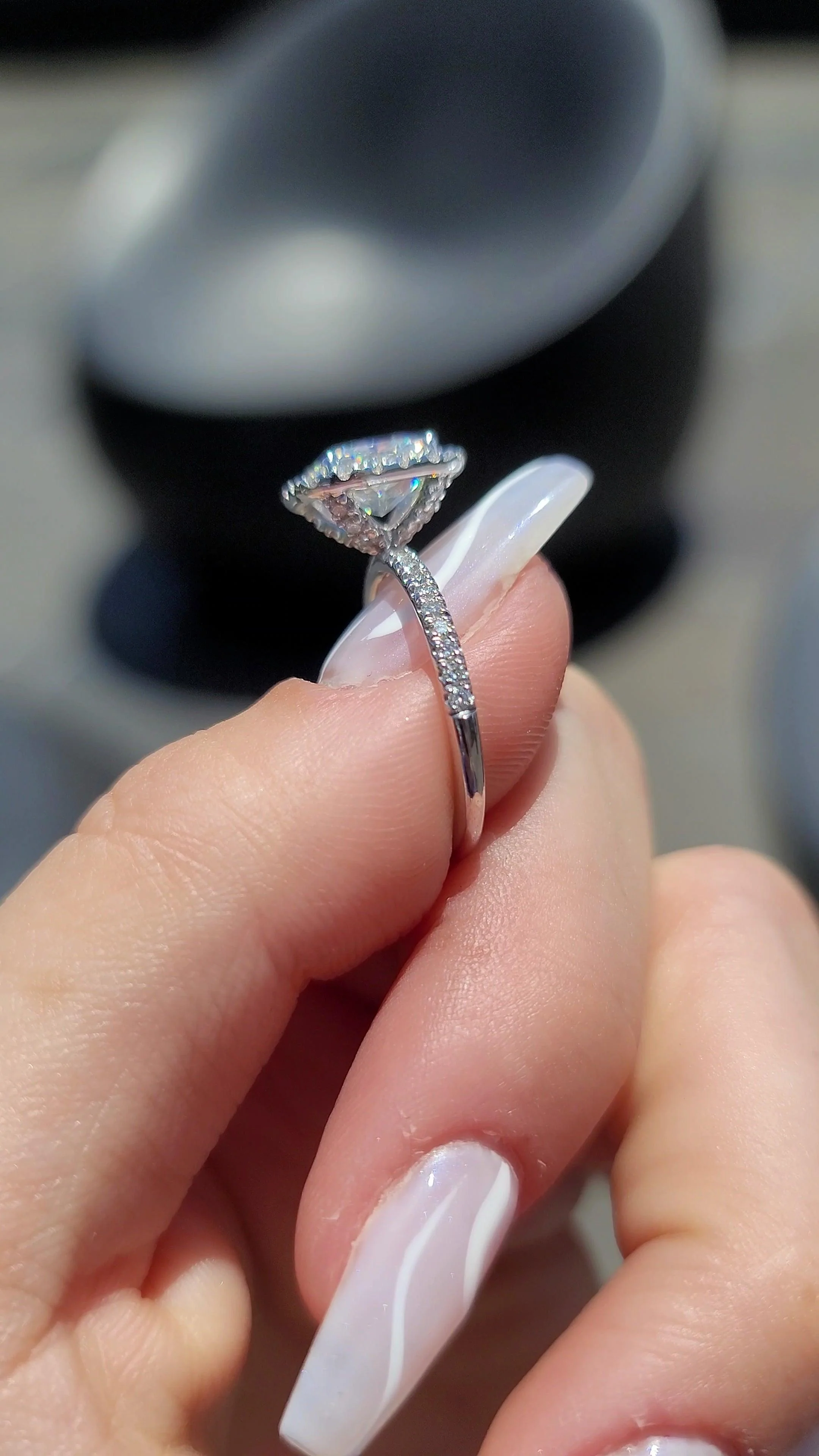 2.68 Carats Lab Grown Cushion Cut Micropaved Halo Side Stones Diamond Engagement Ring - Image 6