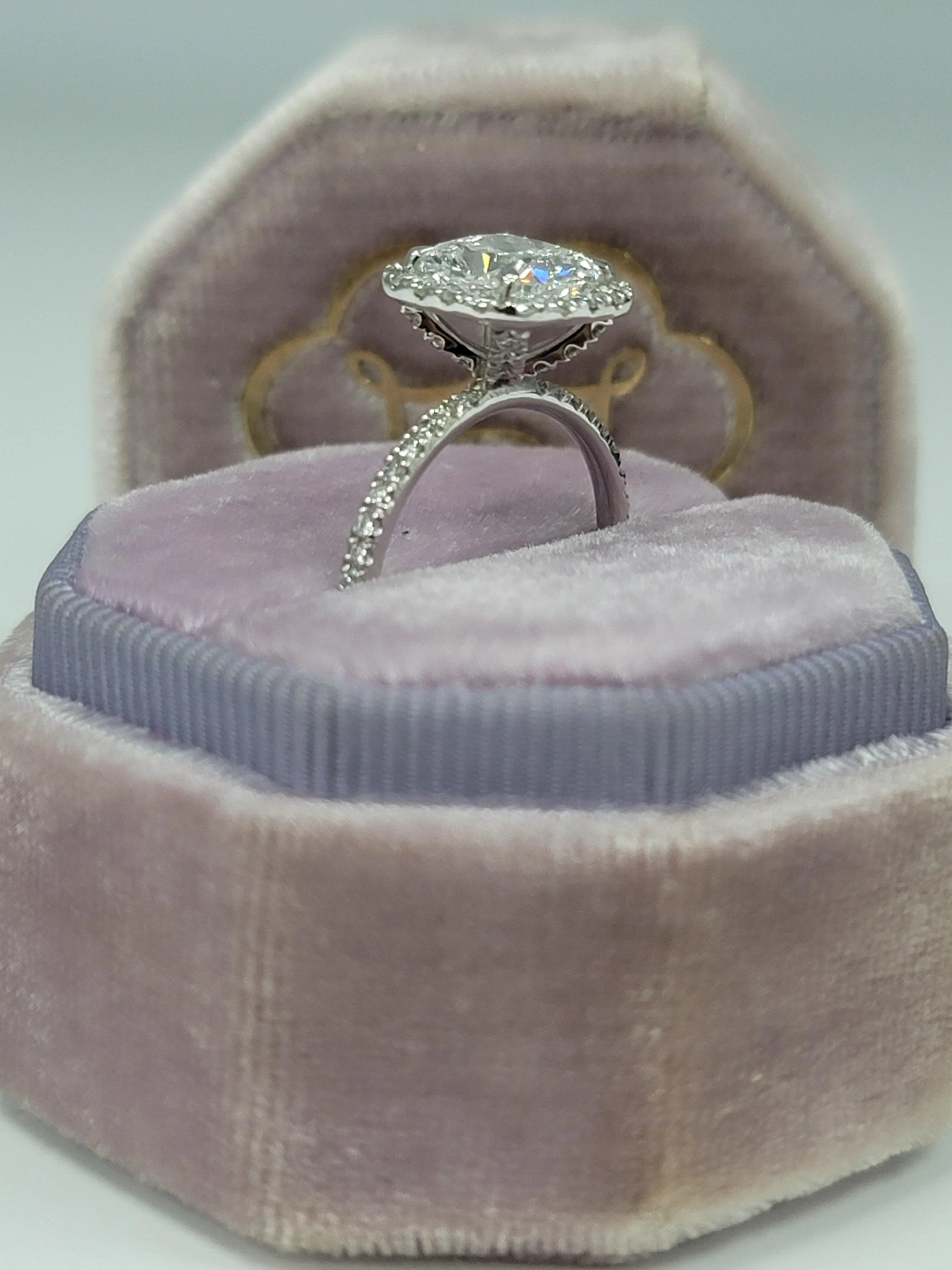 2.68 Carats Lab Grown Cushion Cut Micropaved Halo Side Stones Diamond Engagement Ring - Image 7