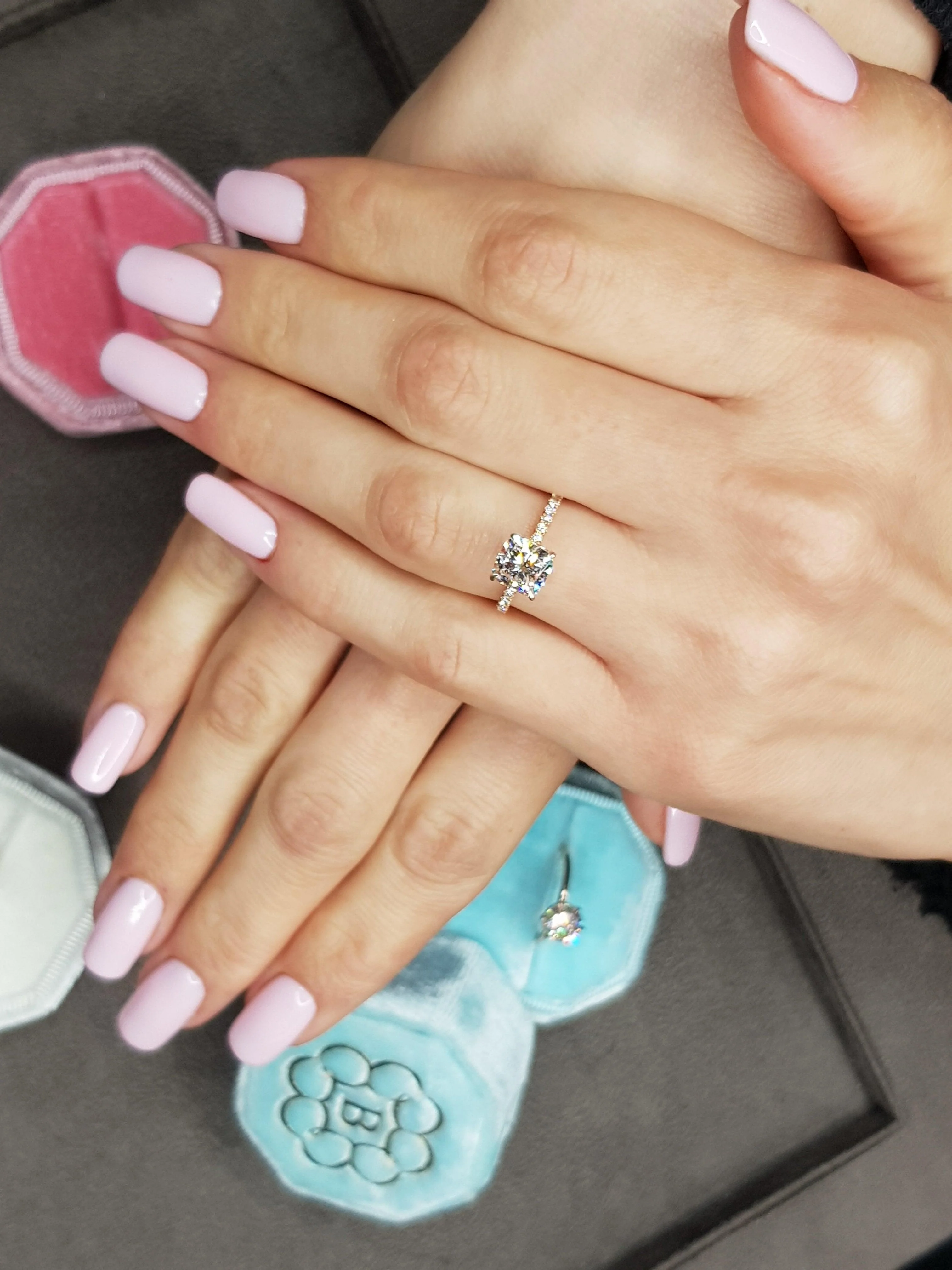 2 Carats Cushion Cut Micropave Side Stones Hidden Halo Natural Diamond Engagement Ring - Image 4