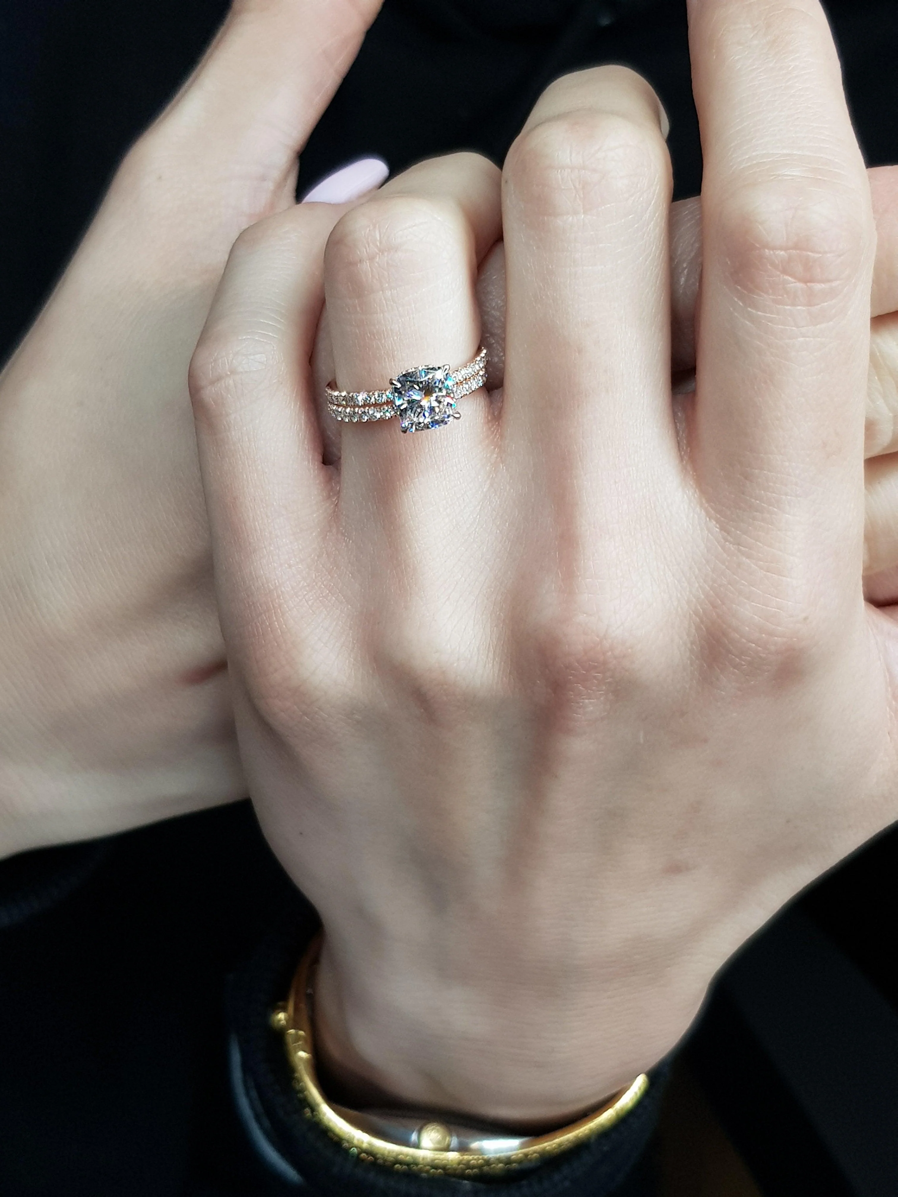 2 Carats Cushion Cut Micropave Side Stones Hidden Halo Natural Diamond Engagement Ring - Image 5