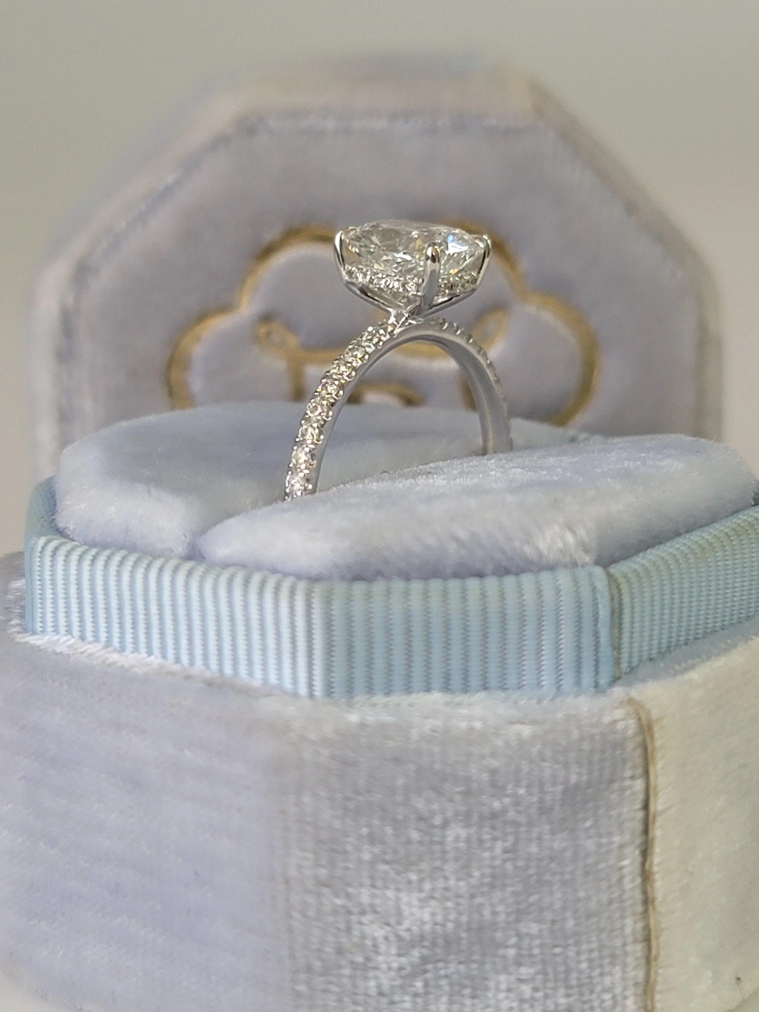 2 Carats Lab Grown Elongated Cushion Cut Micropaved Side Stones Hidden Halo Diamond Engagement Ring - Image 7