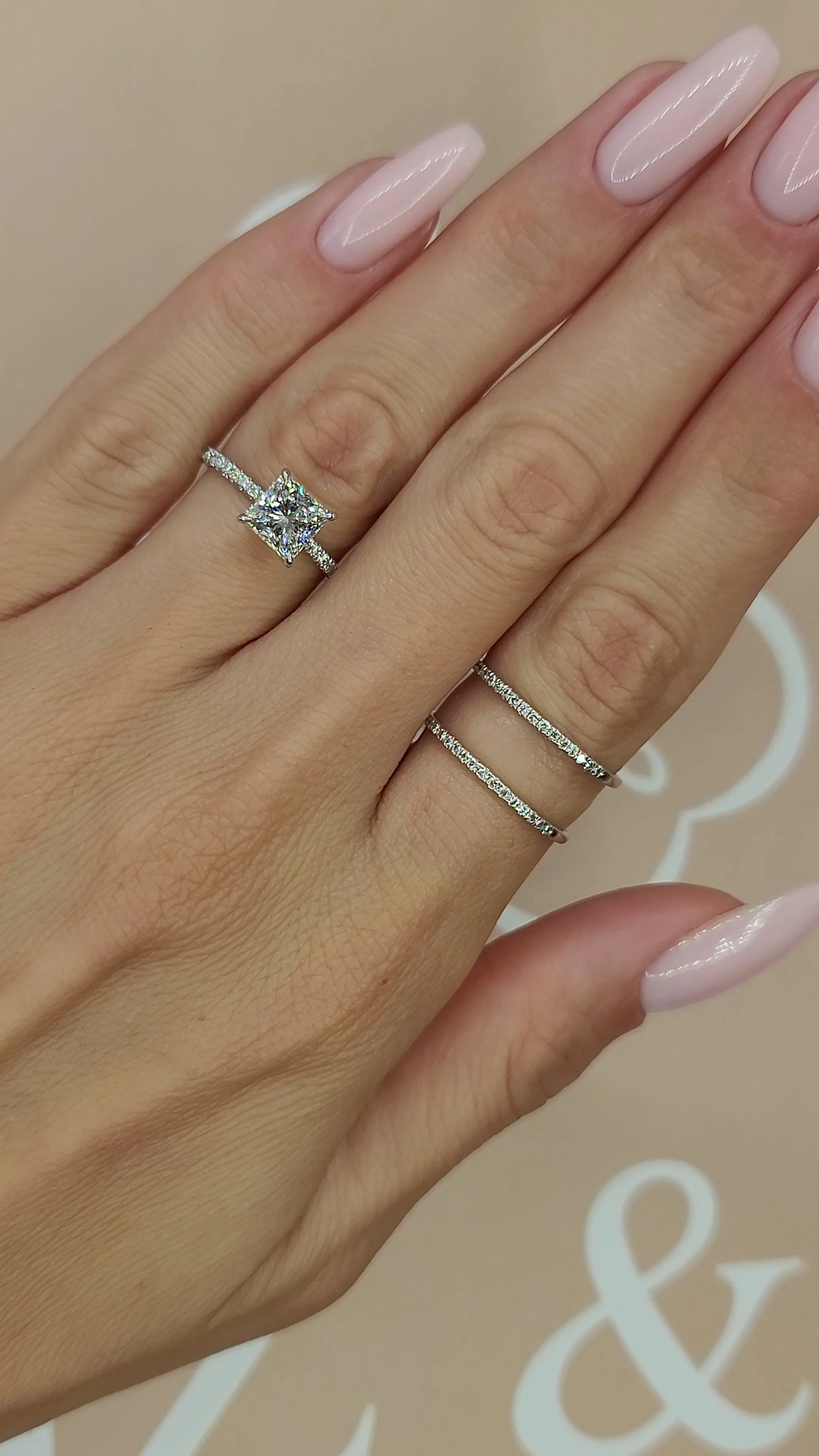 2 Carats Lab Grown Princess Cut Micropaved Side Stones Hidden Halo Diamond Engagement Ring - Image 3