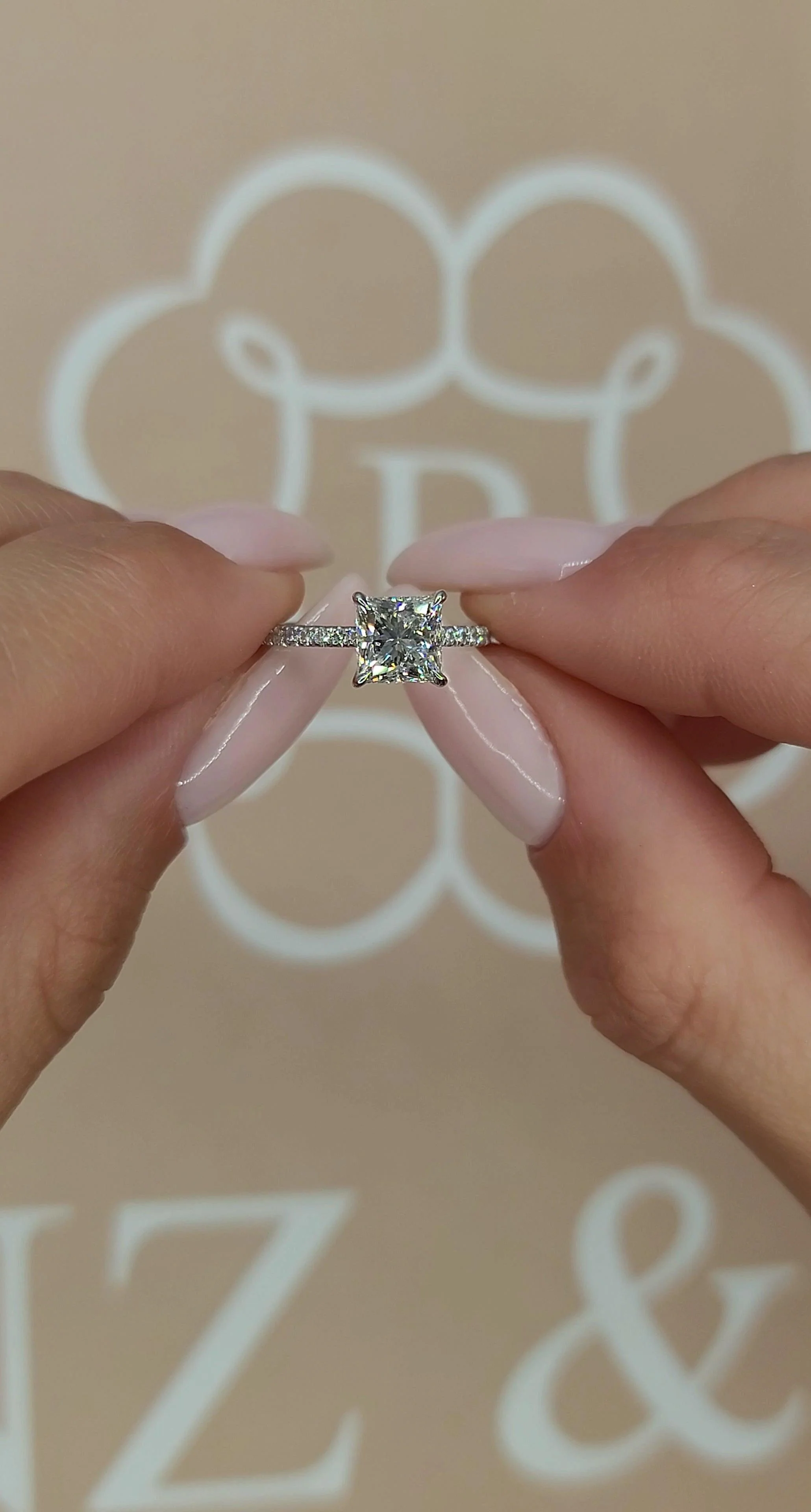 2 Carats Lab Grown Princess Cut Micropaved Side Stones Hidden Halo Diamond Engagement Ring - Image 5