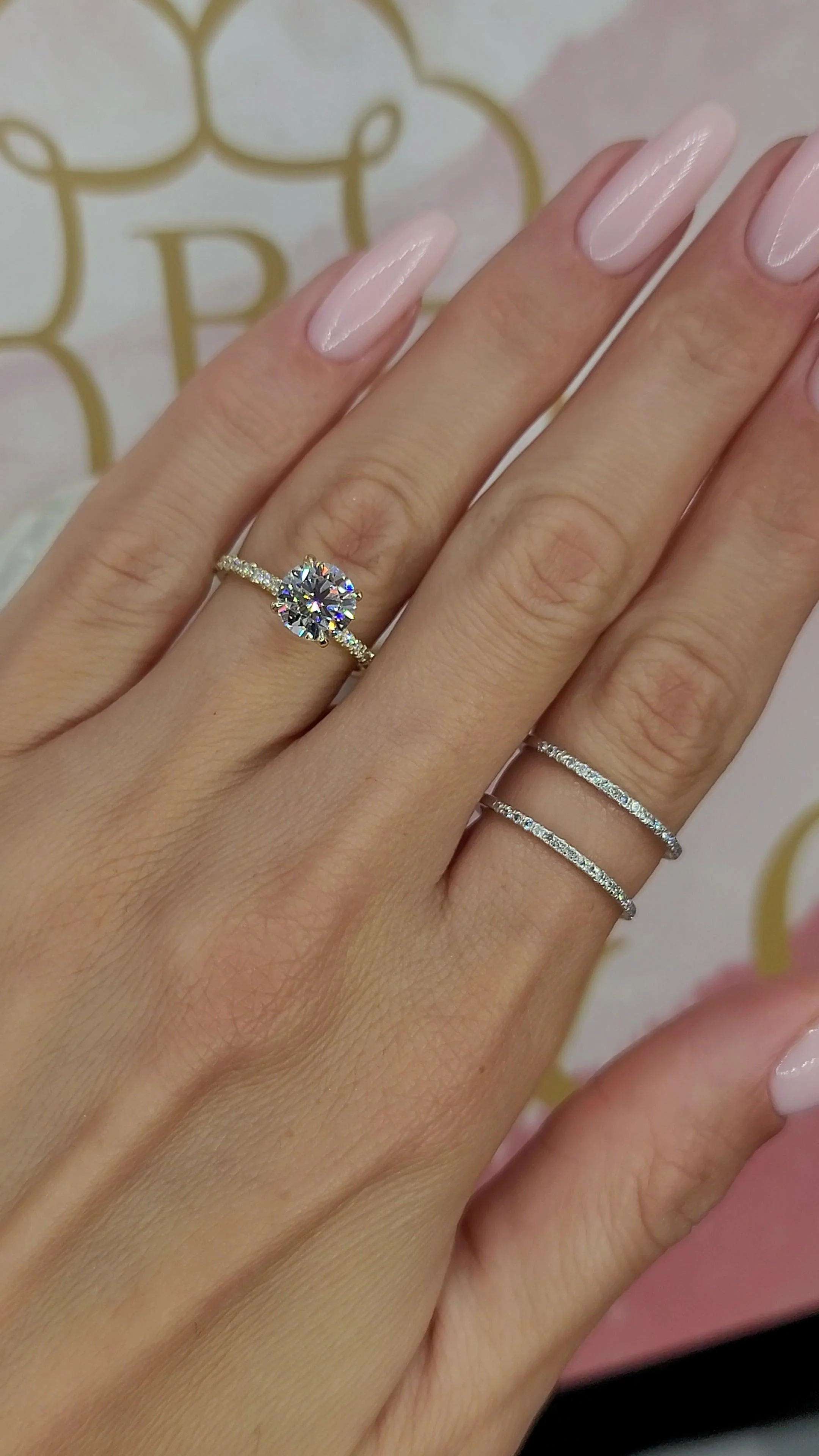 2 Carats Lab Grown Round Brilliant Cut Side Stones Hidden Halo Diamond Engagement Ring - Image 3