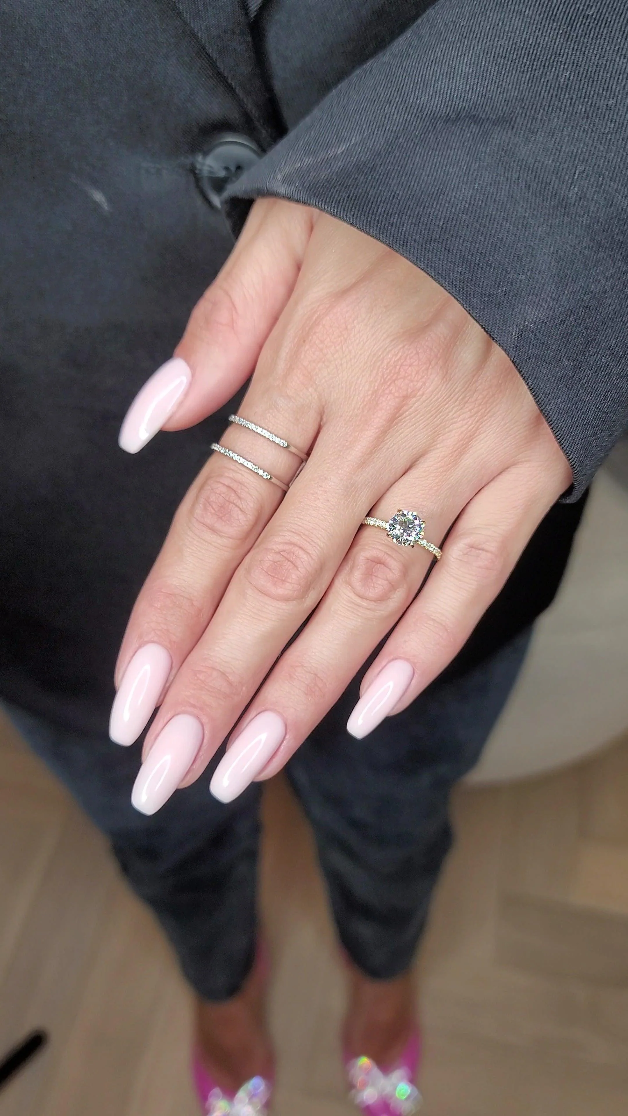 2 Carats Lab Grown Round Brilliant Cut Side Stones Hidden Halo Diamond Engagement Ring - Image 4