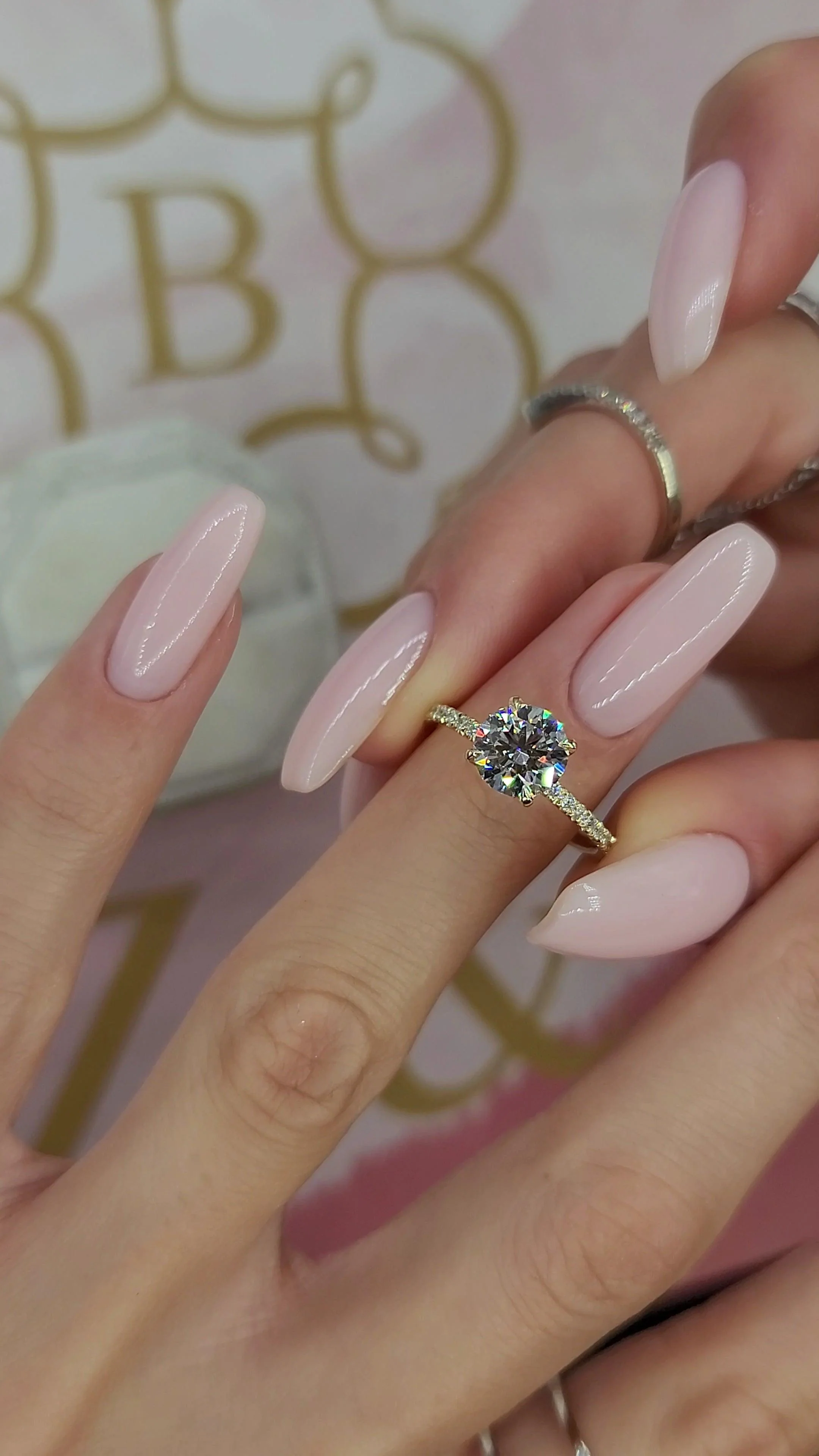 2 Carats Lab Grown Round Brilliant Cut Side Stones Hidden Halo Diamond Engagement Ring - Image 5