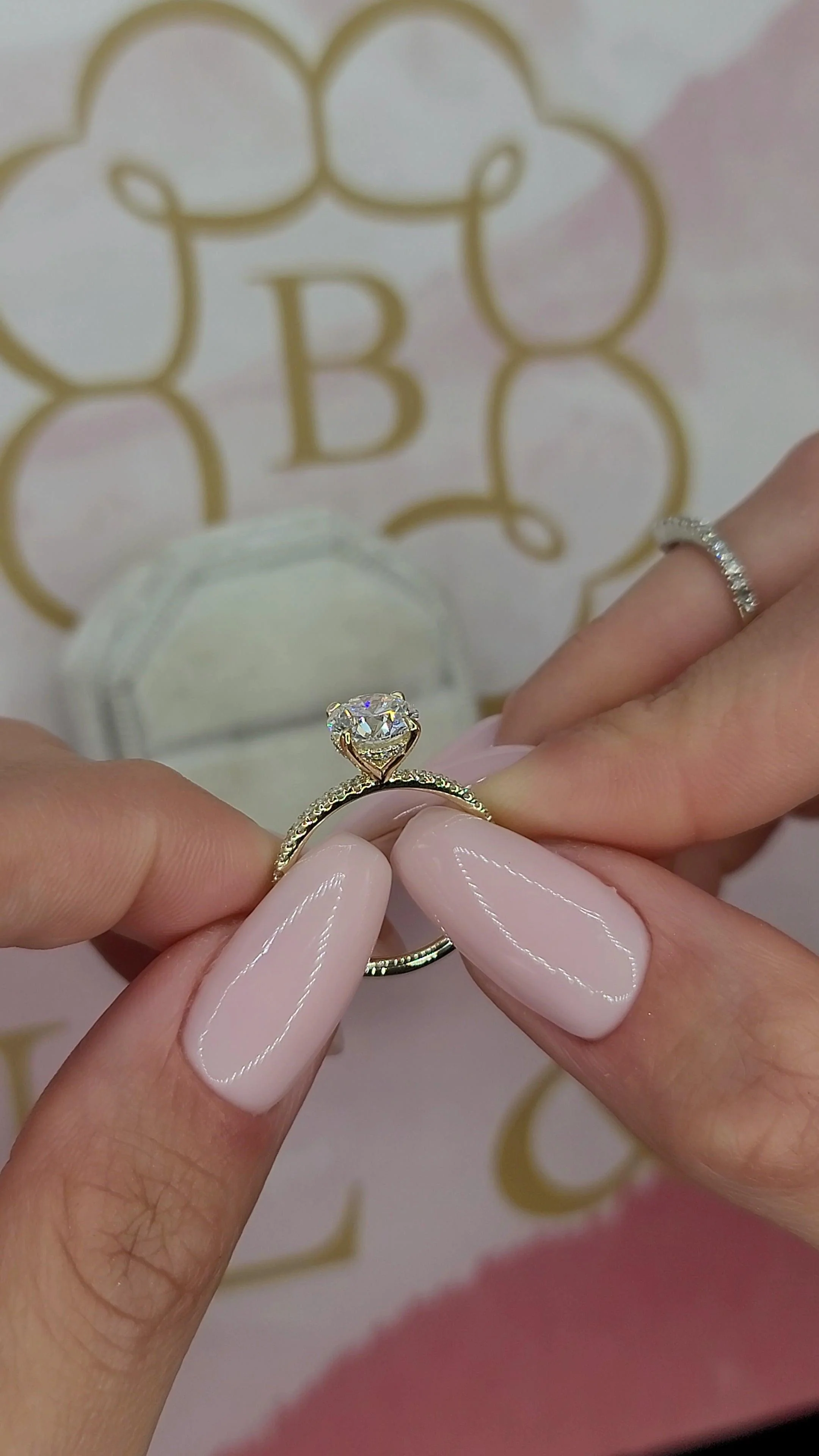 2 Carats Lab Grown Round Brilliant Cut Side Stones Hidden Halo Diamond Engagement Ring - Image 7