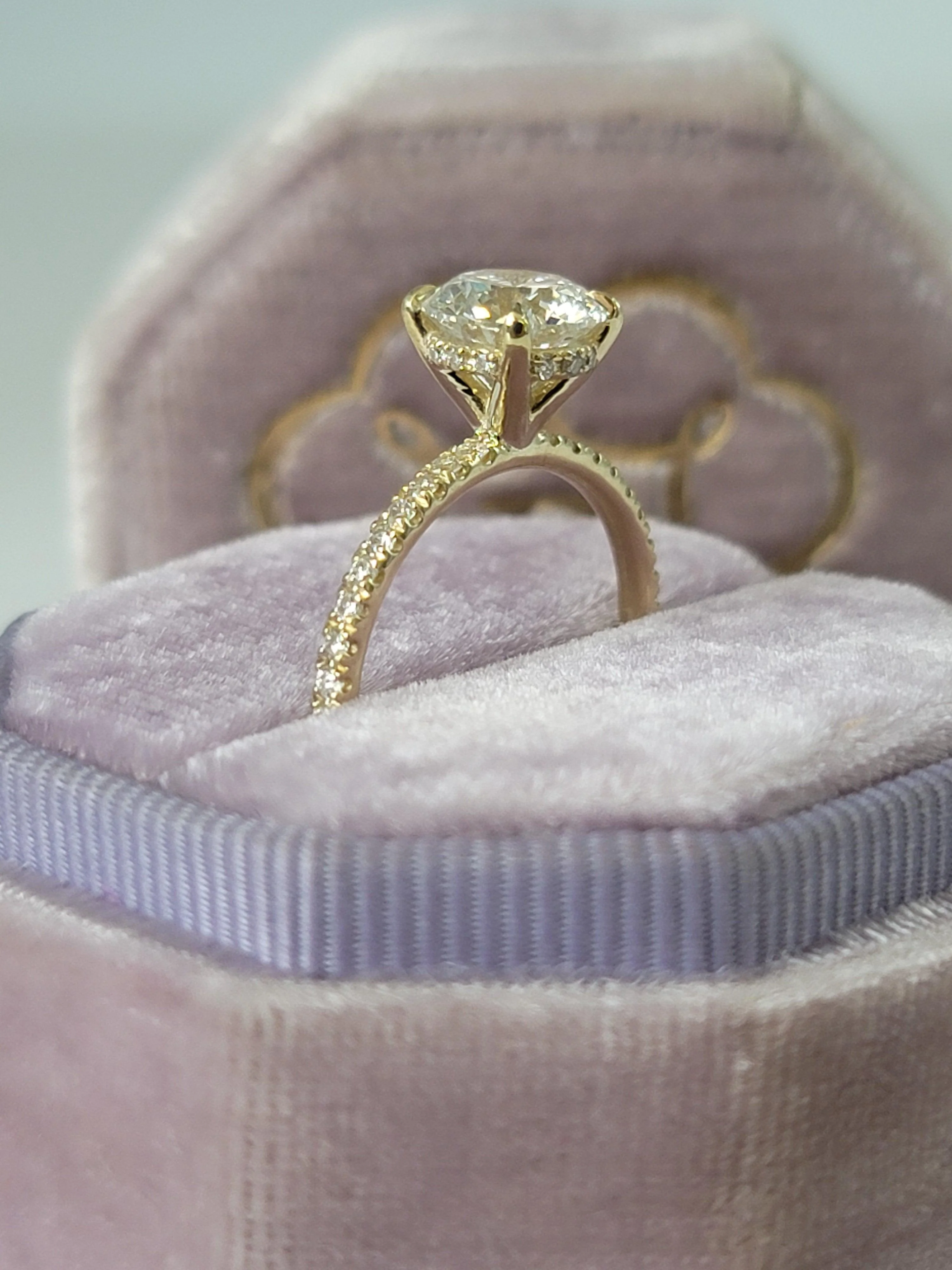 2 Carats Lab Grown Round Brilliant Cut Side Stones Hidden Halo Diamond Engagement Ring - Image 8