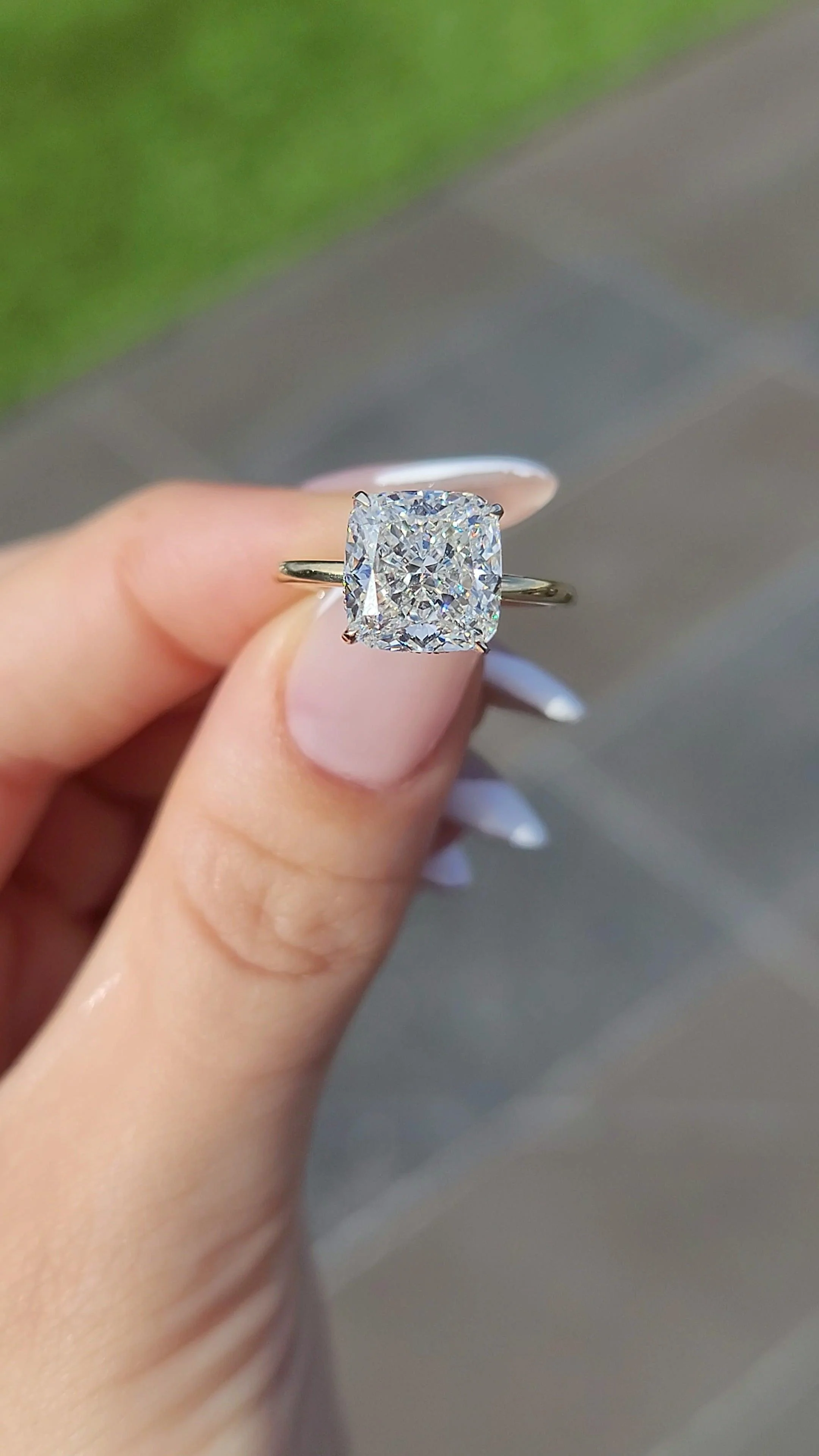 3.18 Carats Lab Grown Cushion Cut Two Tone Solitaire Hidden Halo Diamond Engagement Ring - Image 3