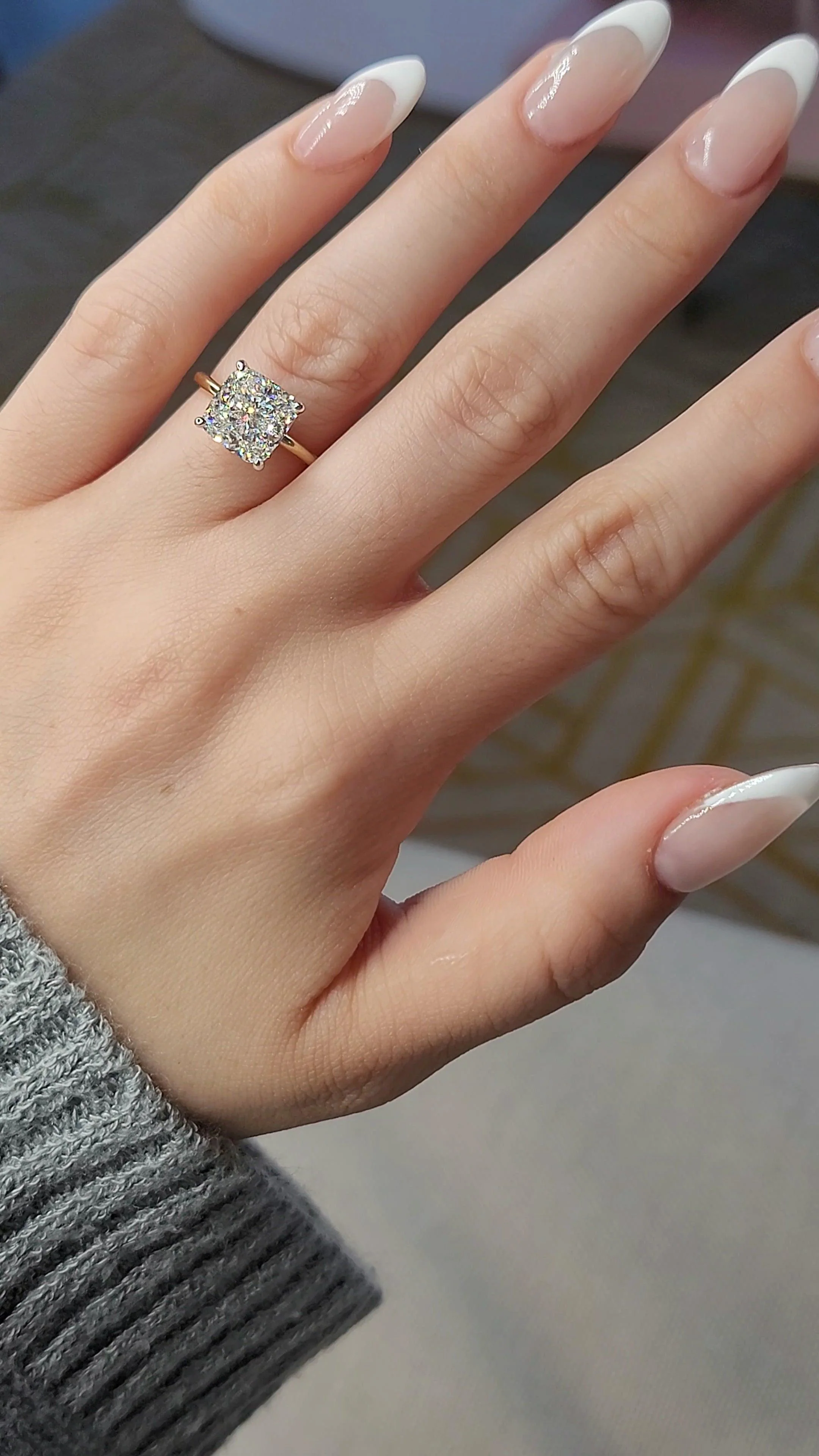 3.18 Carats Lab Grown Cushion Cut Two Tone Solitaire Hidden Halo Diamond Engagement Ring - Image 4