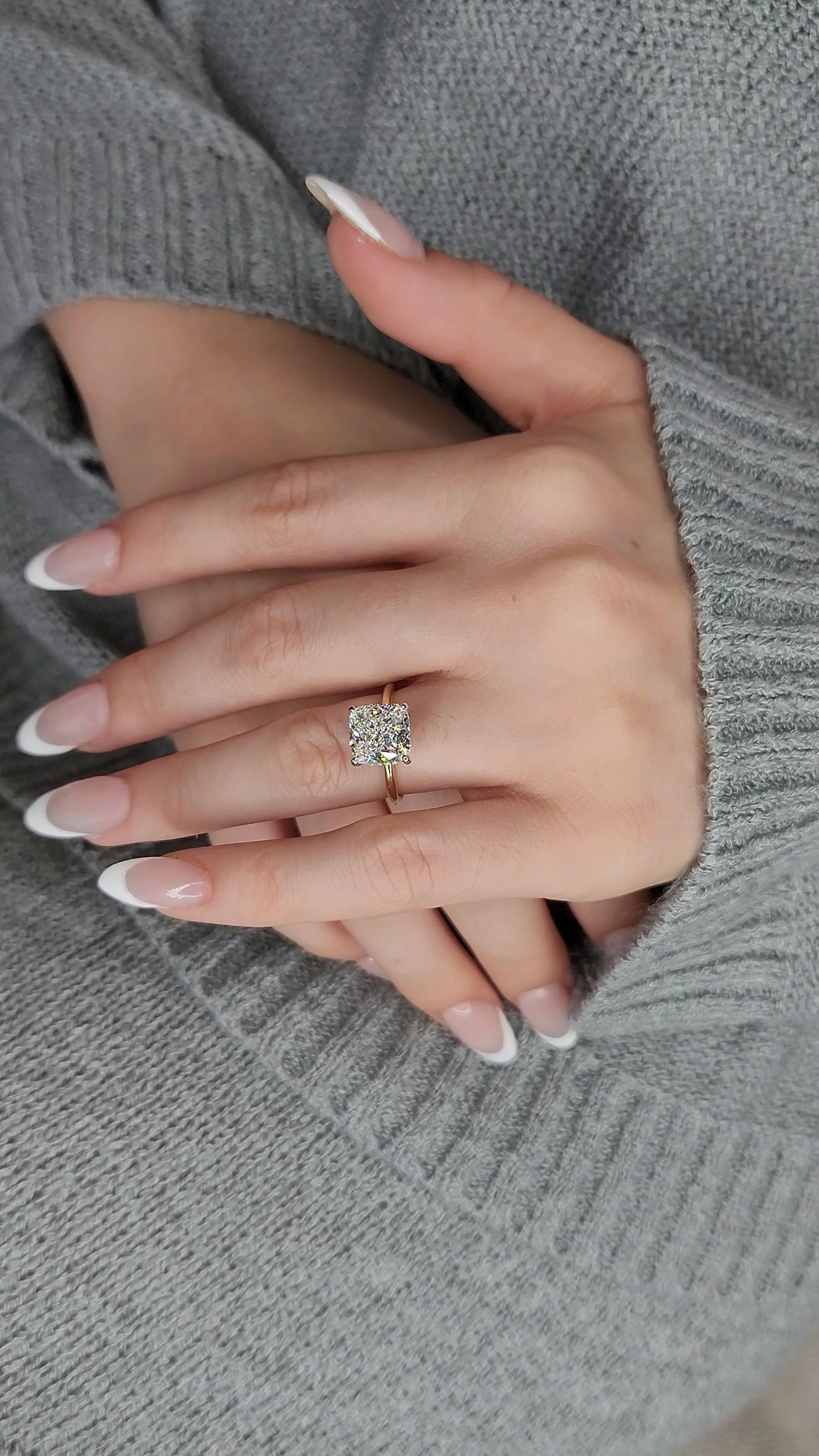 3.18 Carats Lab Grown Cushion Cut Two Tone Solitaire Hidden Halo Diamond Engagement Ring - Image 5