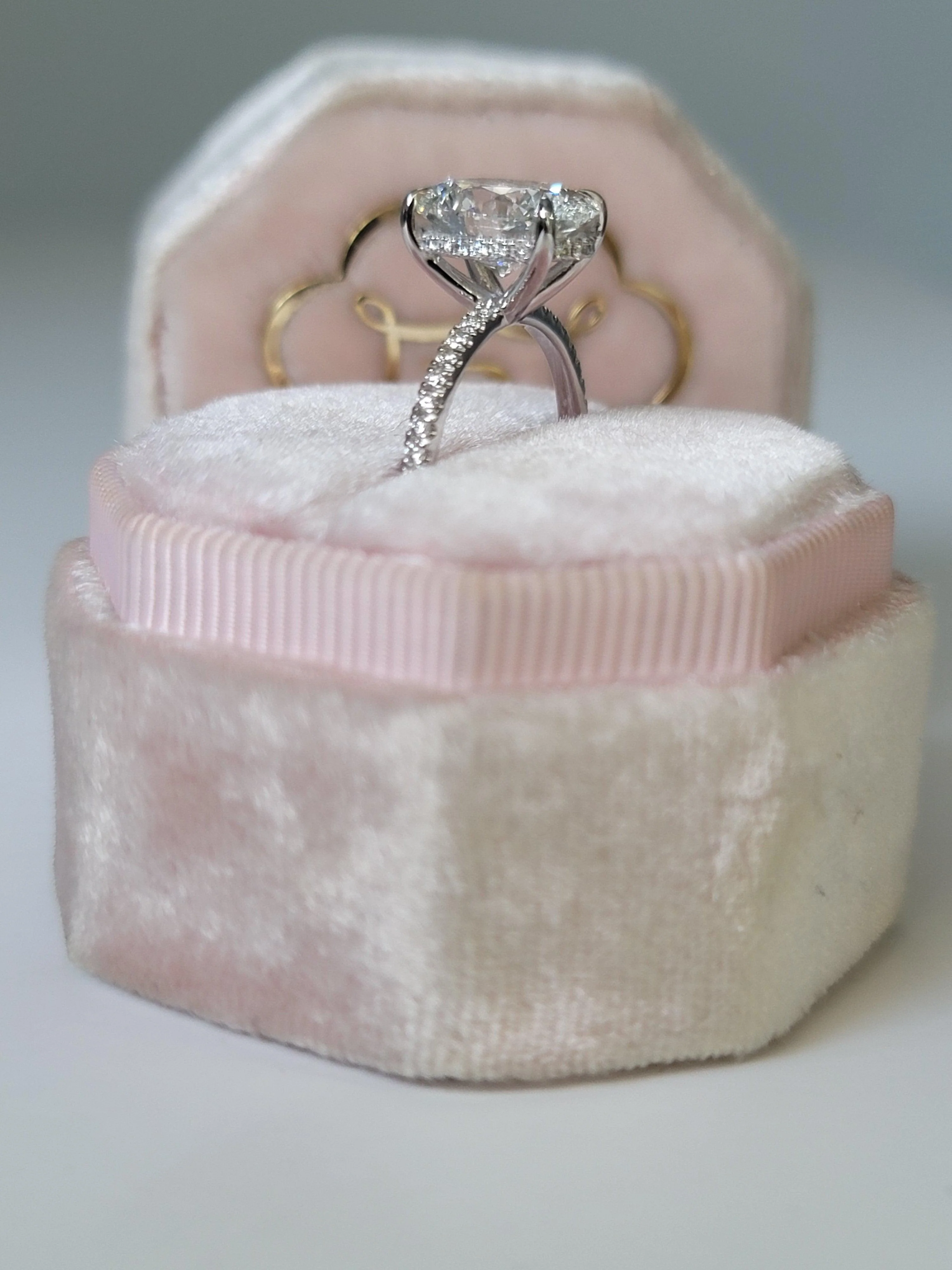 3.45 Carats Lab Grown Oval Cut Micropaved Side Stones Hidden Halo Diamond Engagement Ring - Image 10