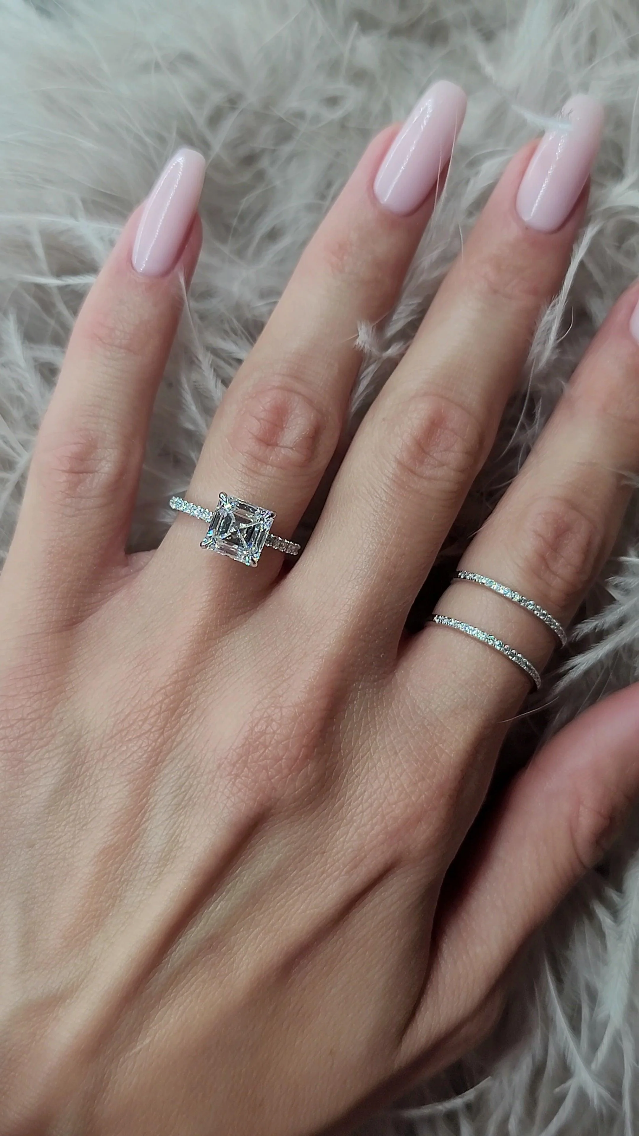 3.53 Carats Lab Grown Asscher Cut Micropaved Side Stones Hidden Halo Diamond Engagement Ring - Image 3