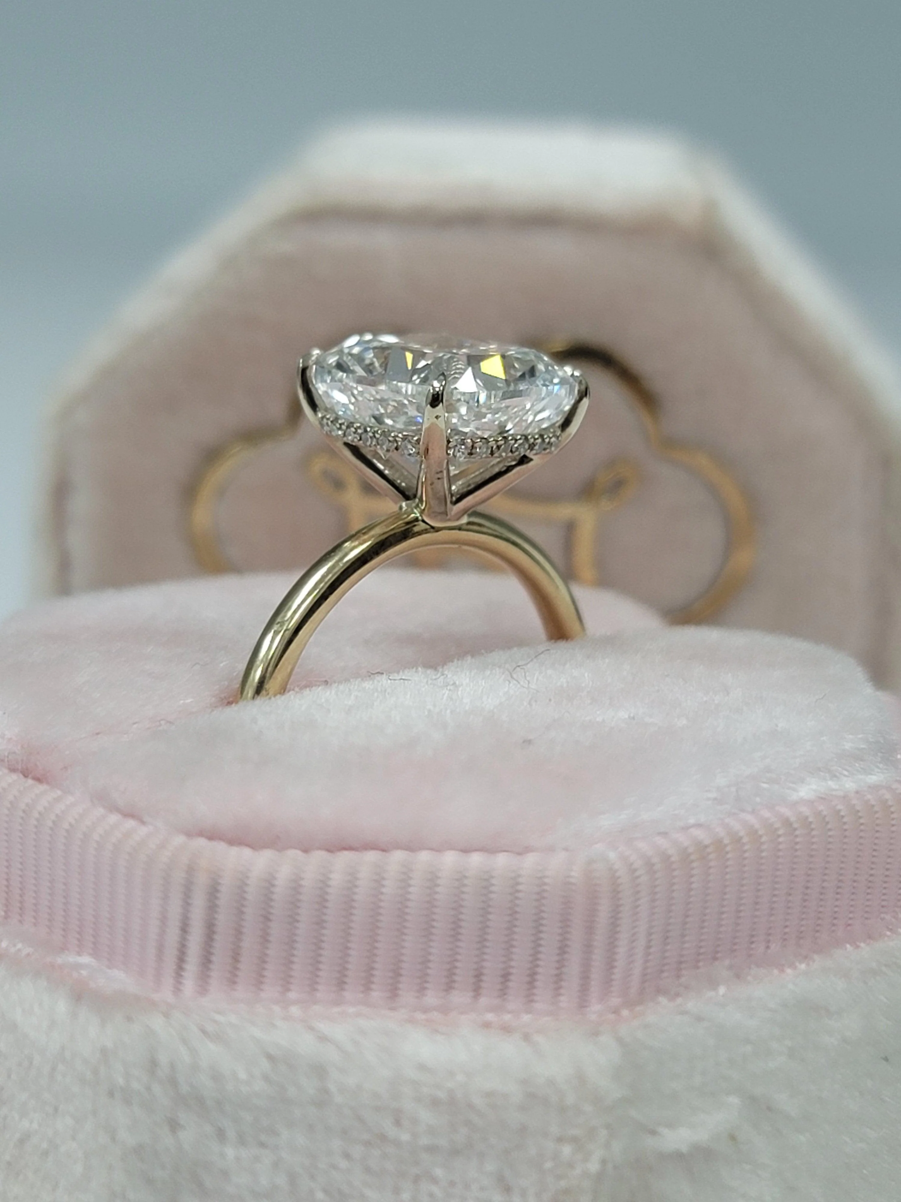 5.20 Carats Lab Grown Cushion Cut Solitaire Hidden Halo Diamond Engagement Ring 14K Yellow Gold - Image 6